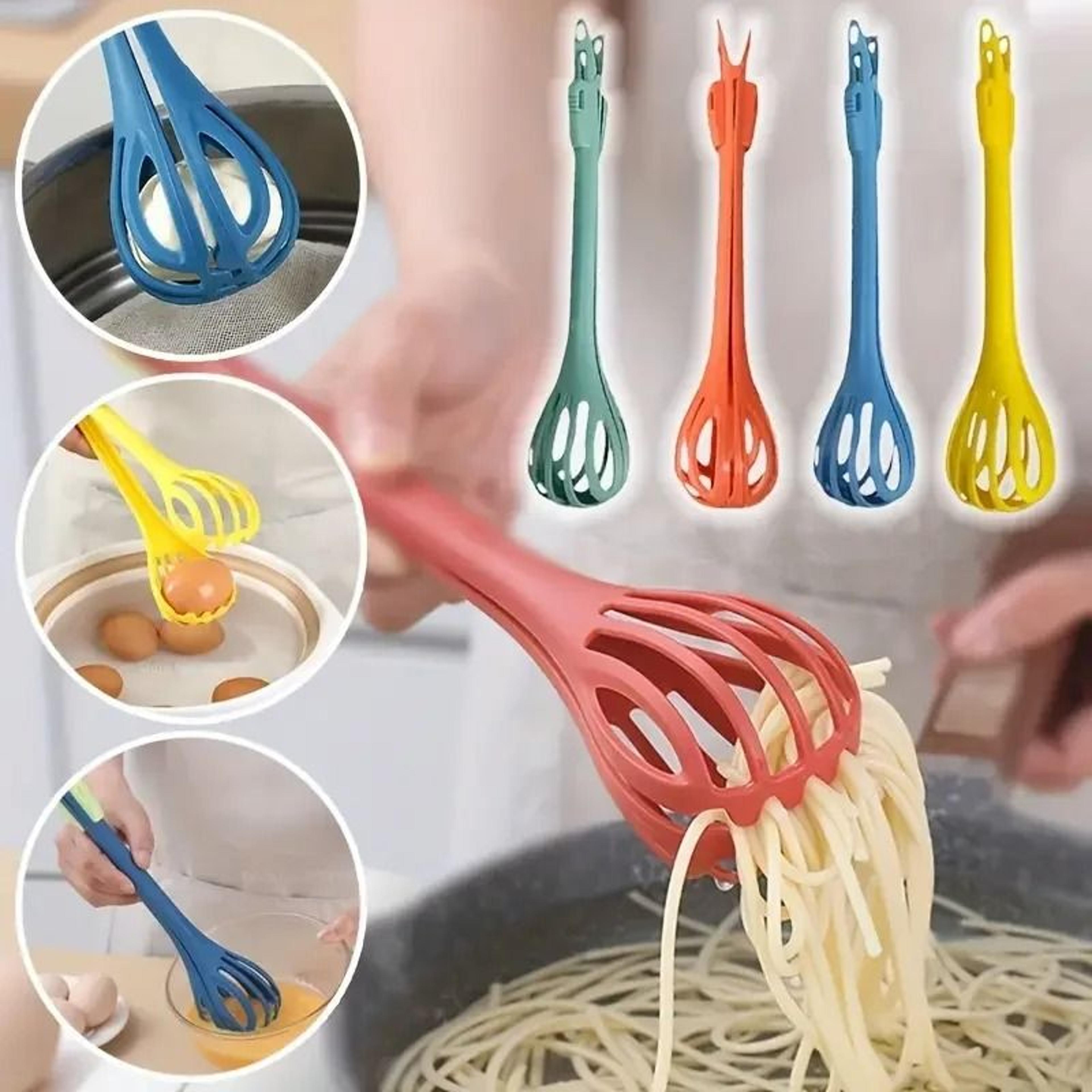 3-in-1 multifunctional egg beater, pasta tongs, and egg white separator tool