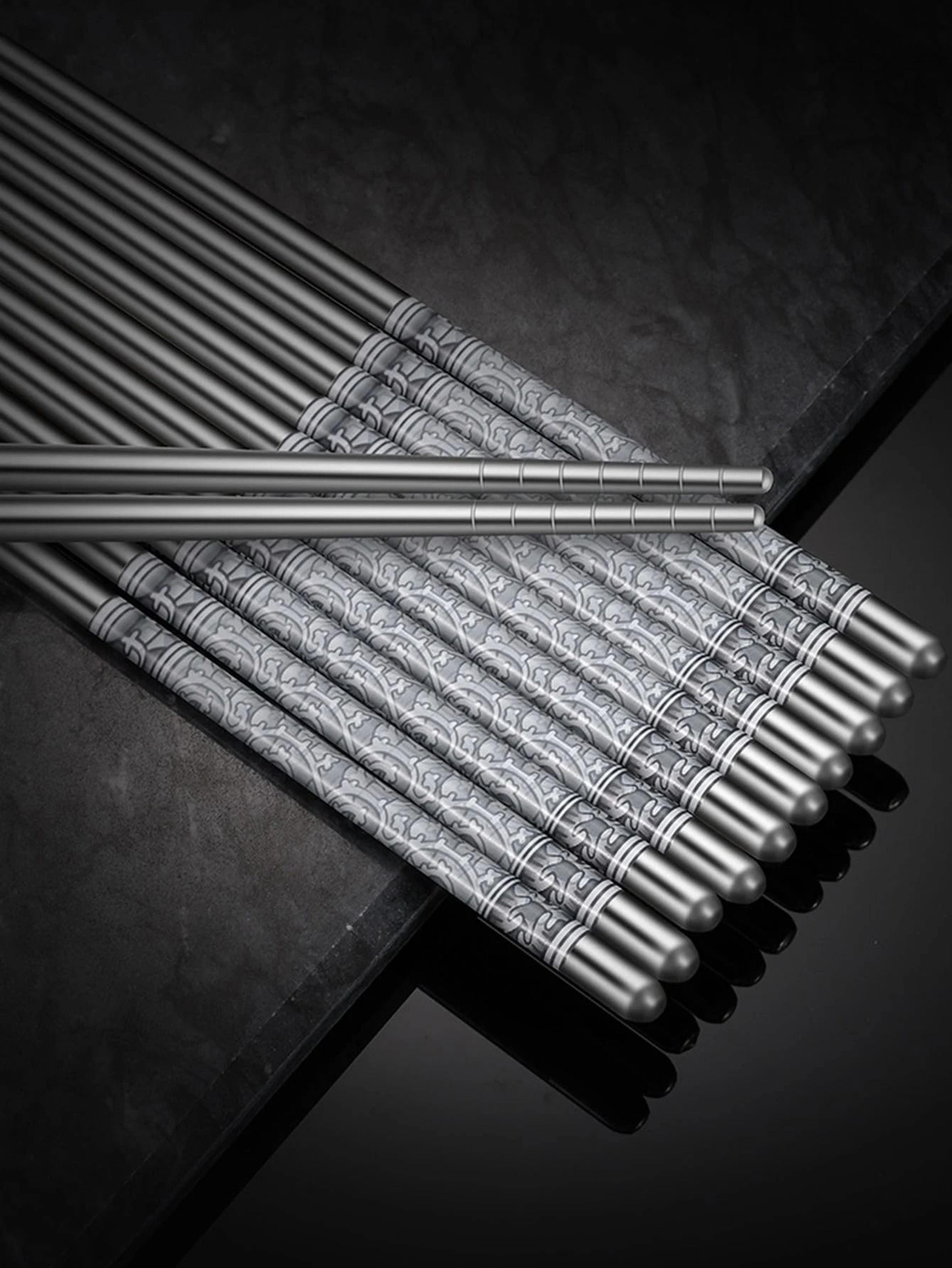 reusable stainless steel chopsticks with blue & white pattern - 6 pair set