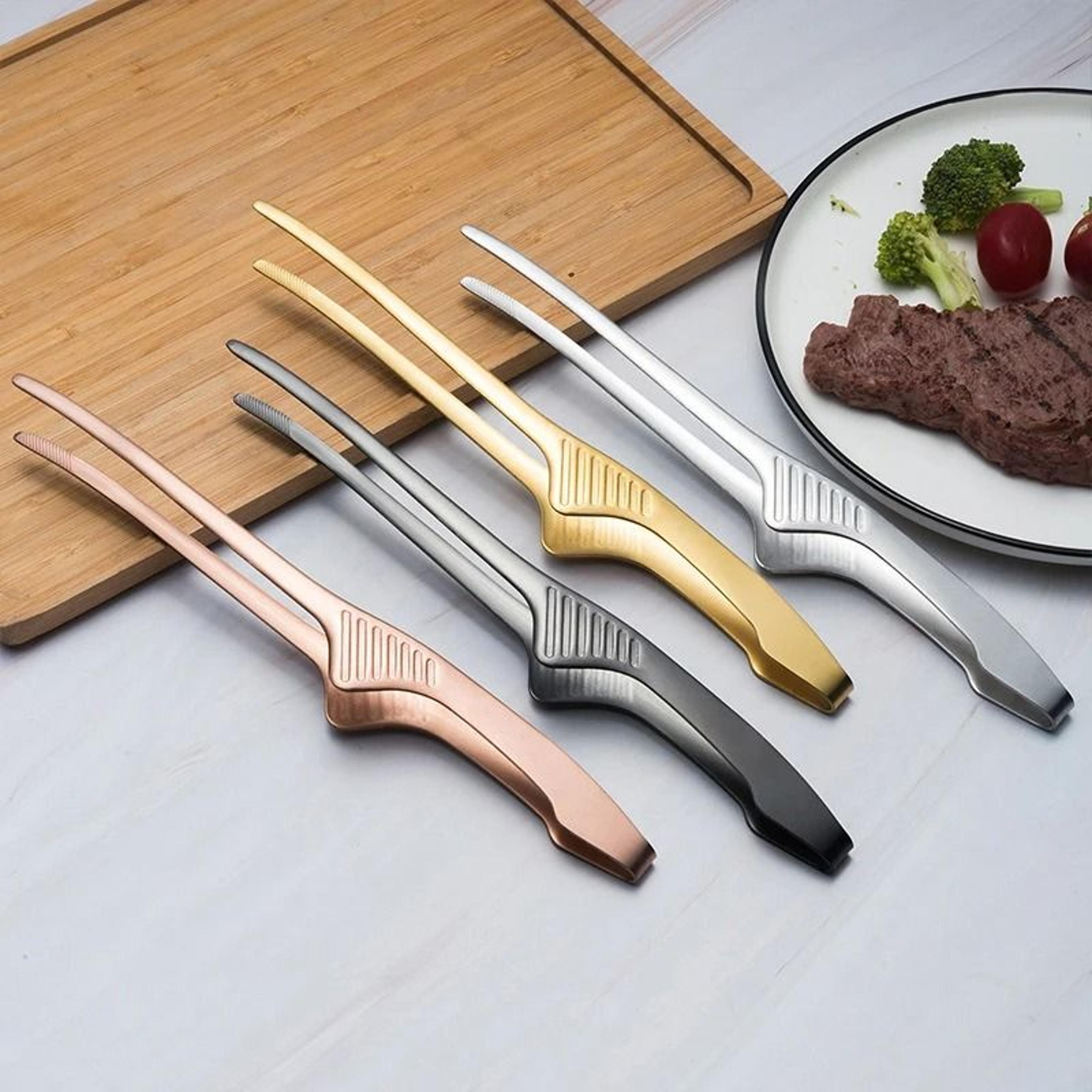stainless steel bbq food tongs and non-stick steak clamp