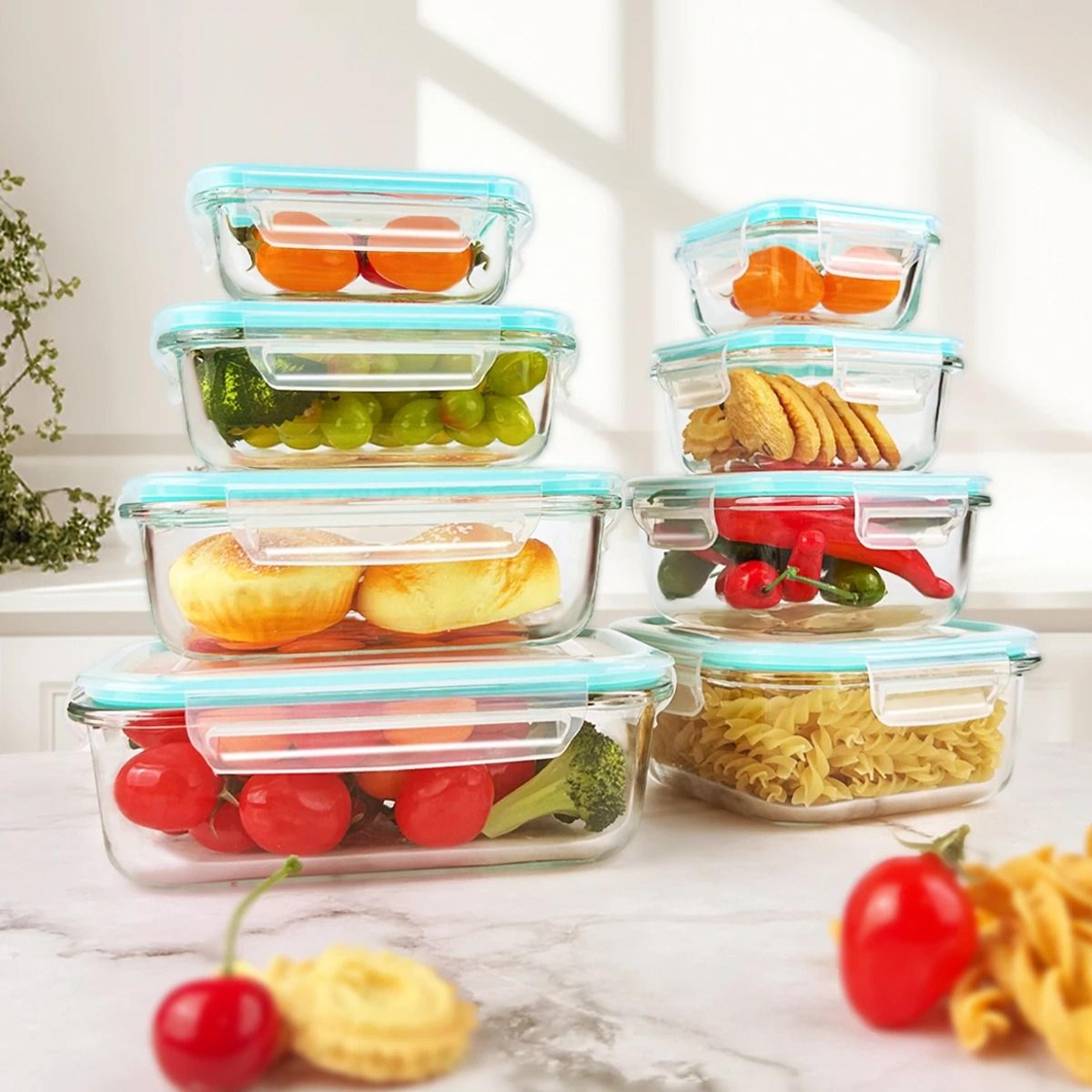 8-piece glass food storage containers with airtight leakproof lids