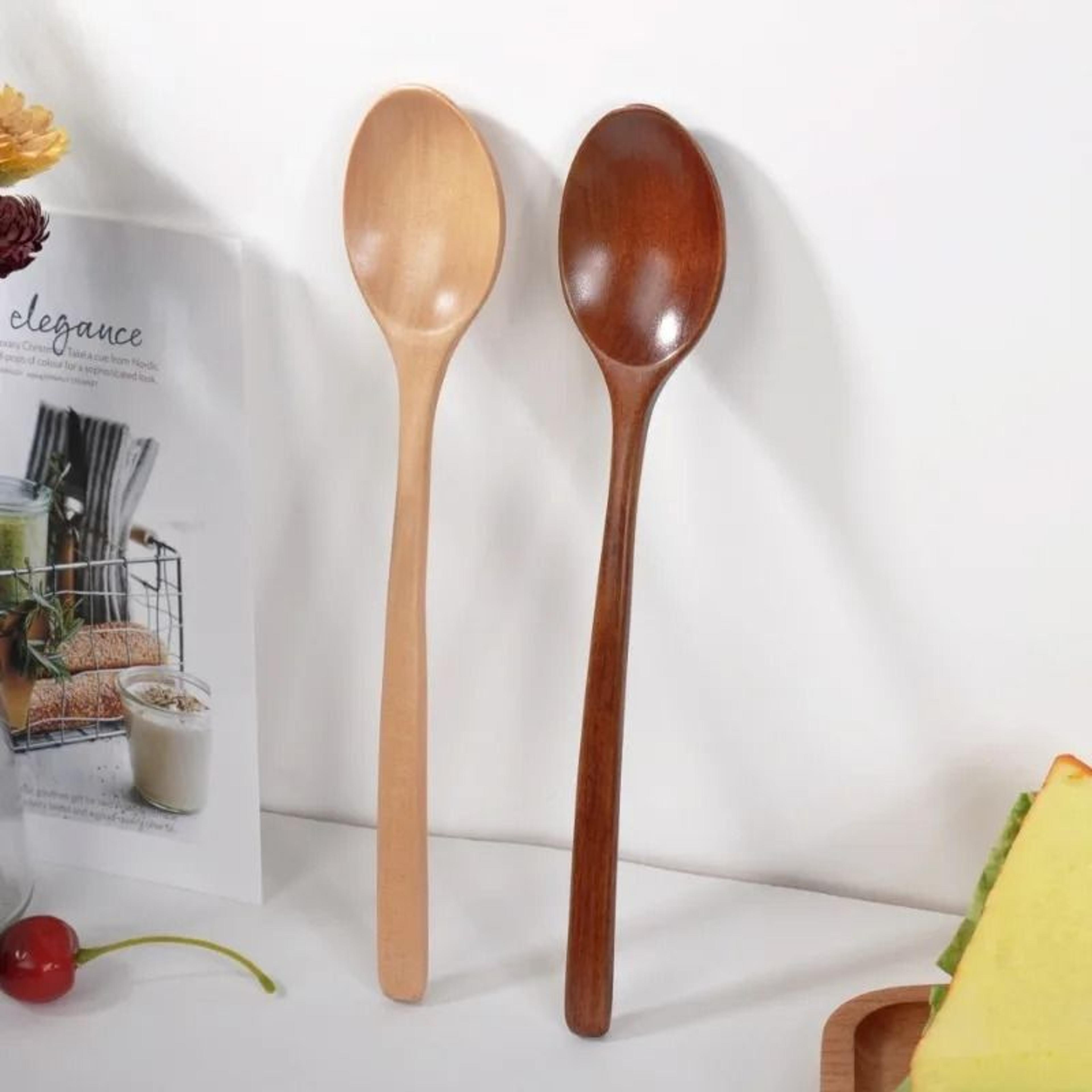 korean long-handle wooden soup and mixing spoon