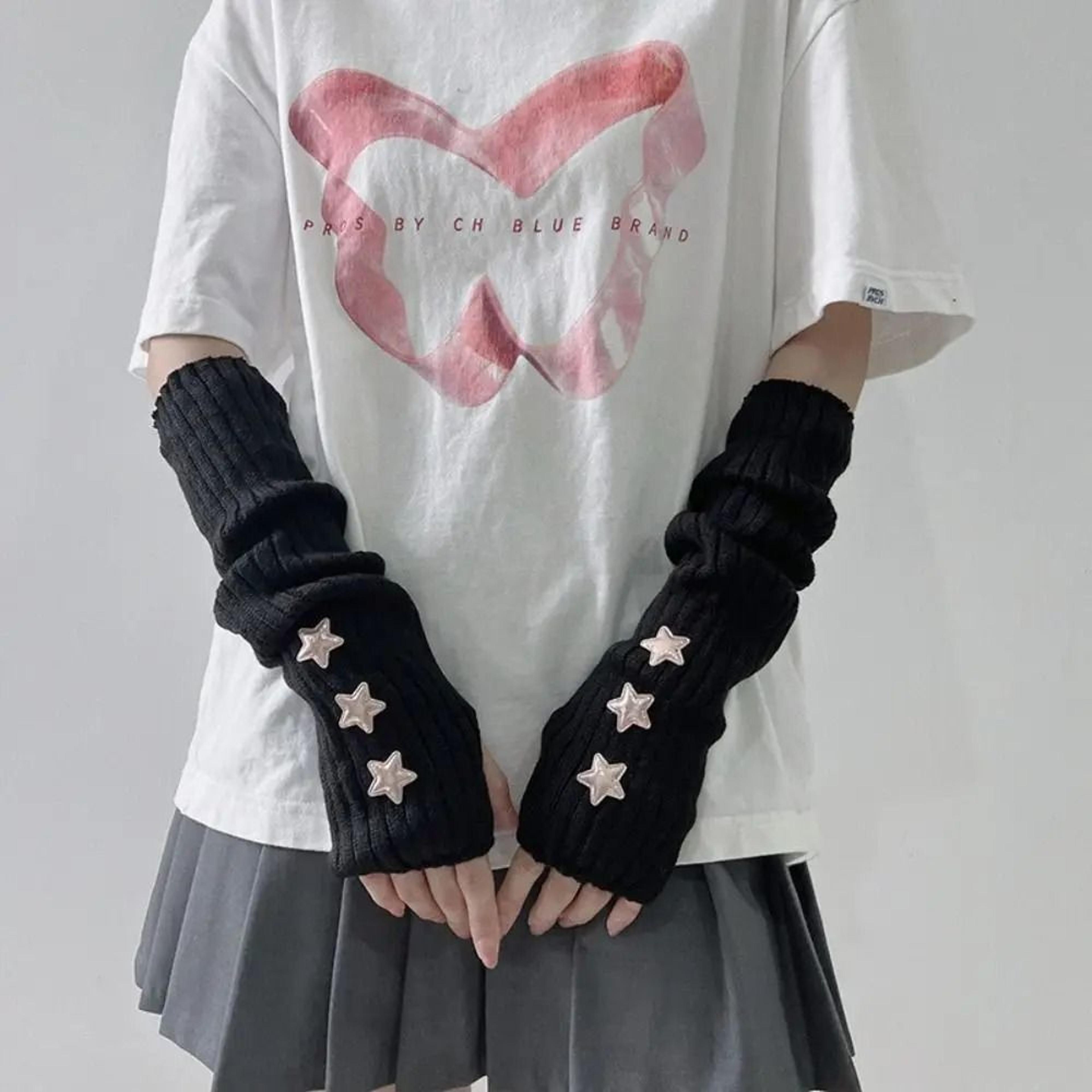 elegant lace-trimmed knitted arm warmers - lolita & harajuku style