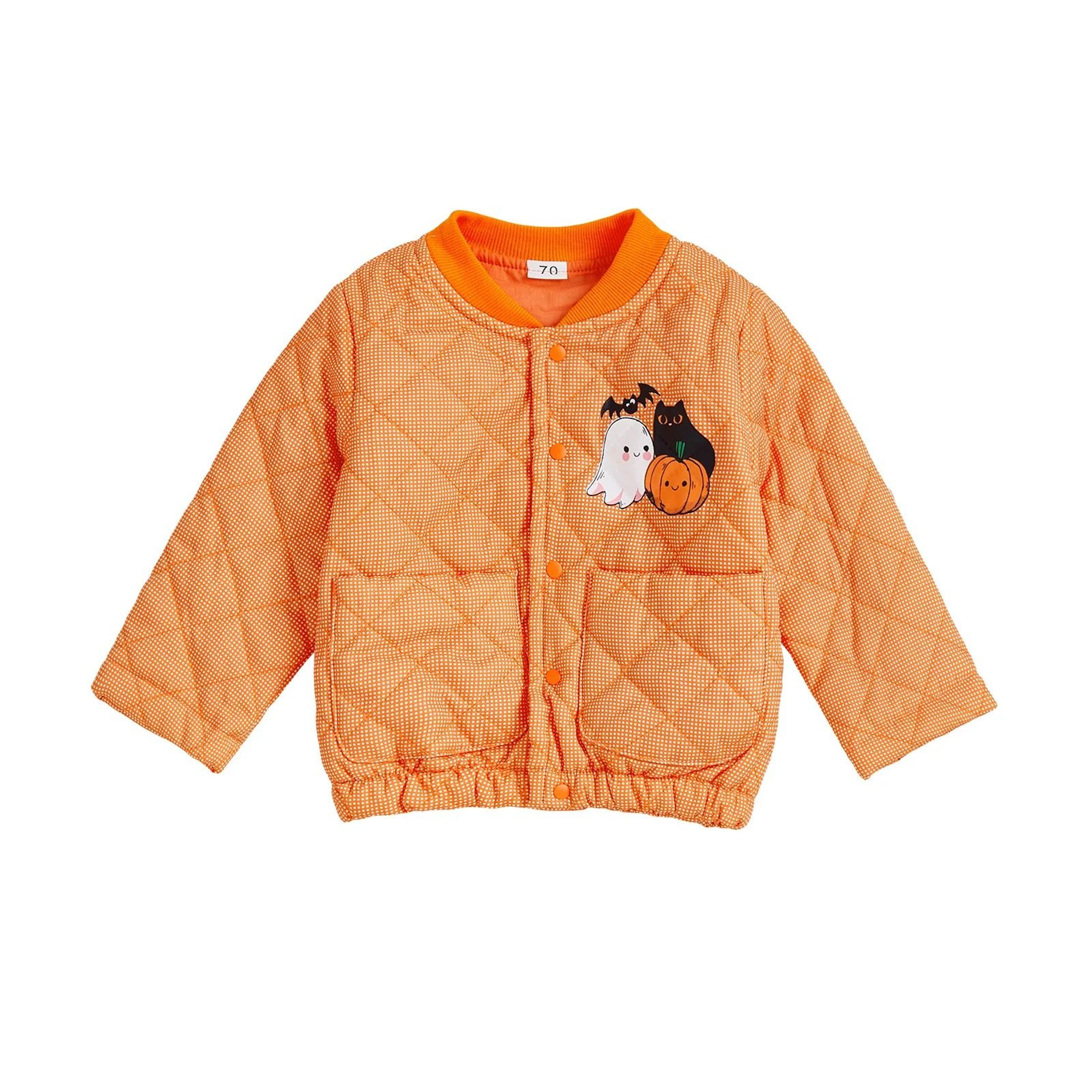 infant halloween quilted jacket - pumpkin & ghost print toddler outerwear