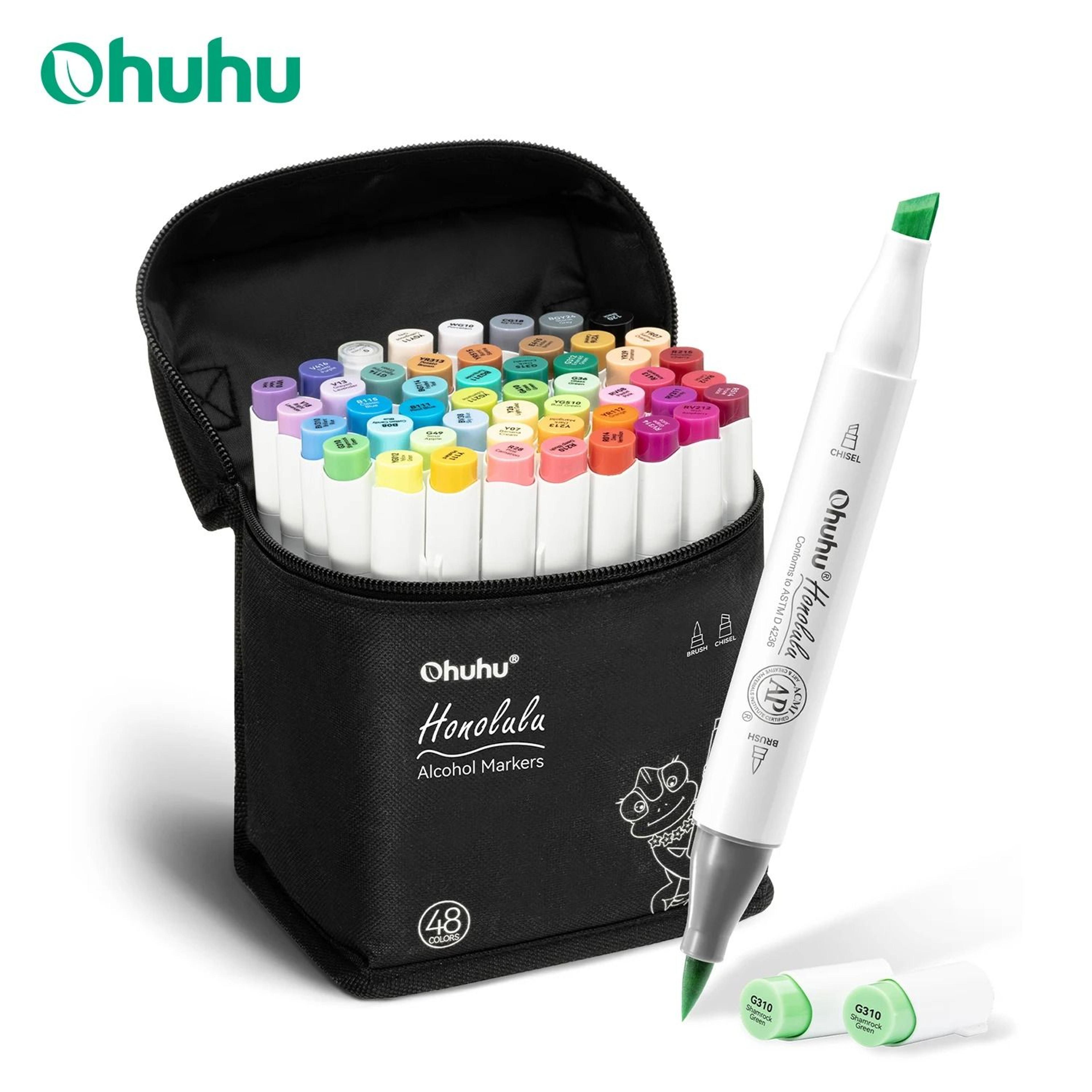 ohuhu honolulu 48-color essential marker set - refillable alcohol art markers