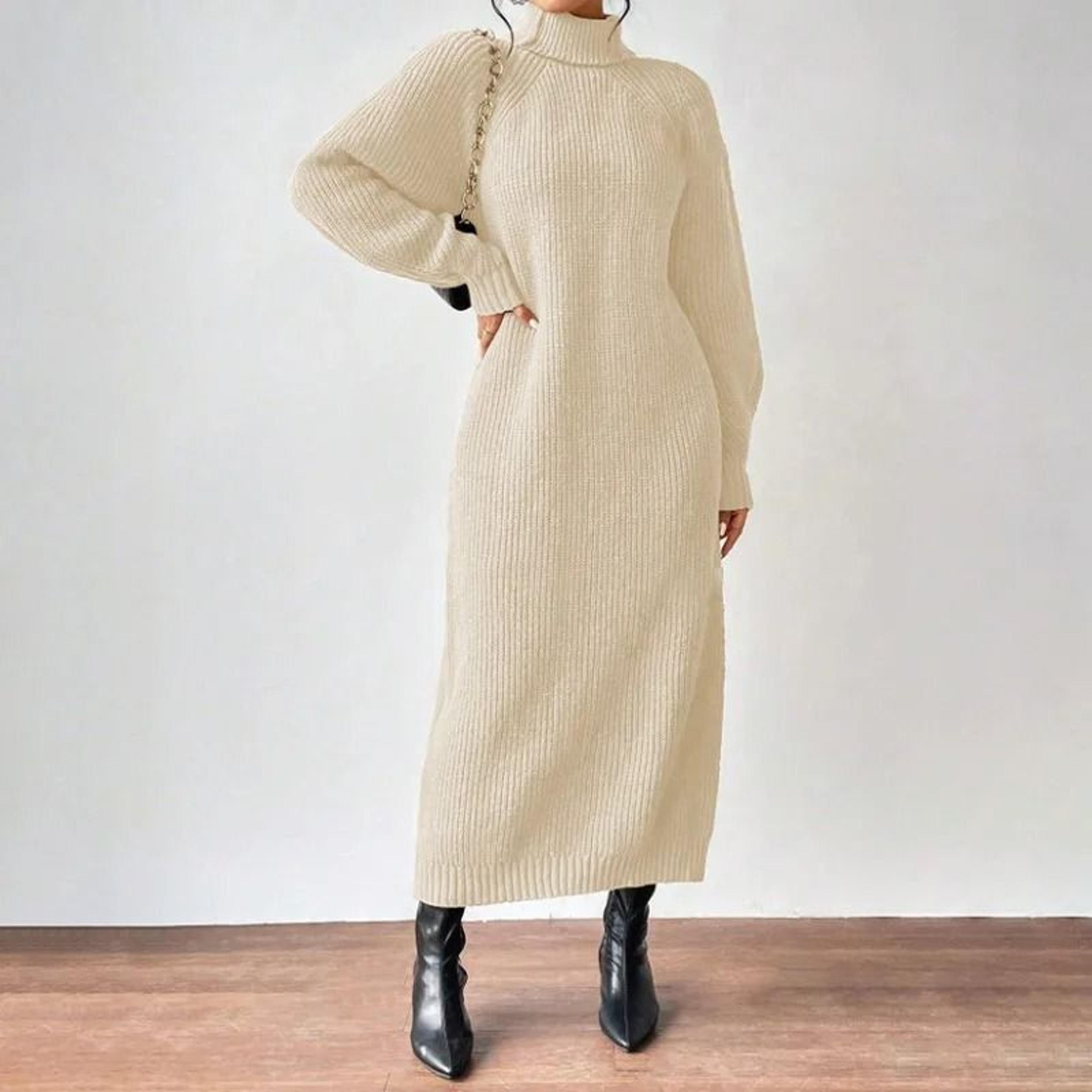 slouchy knit turtleneck long sweater dress autumn winter loose ankle length party dress