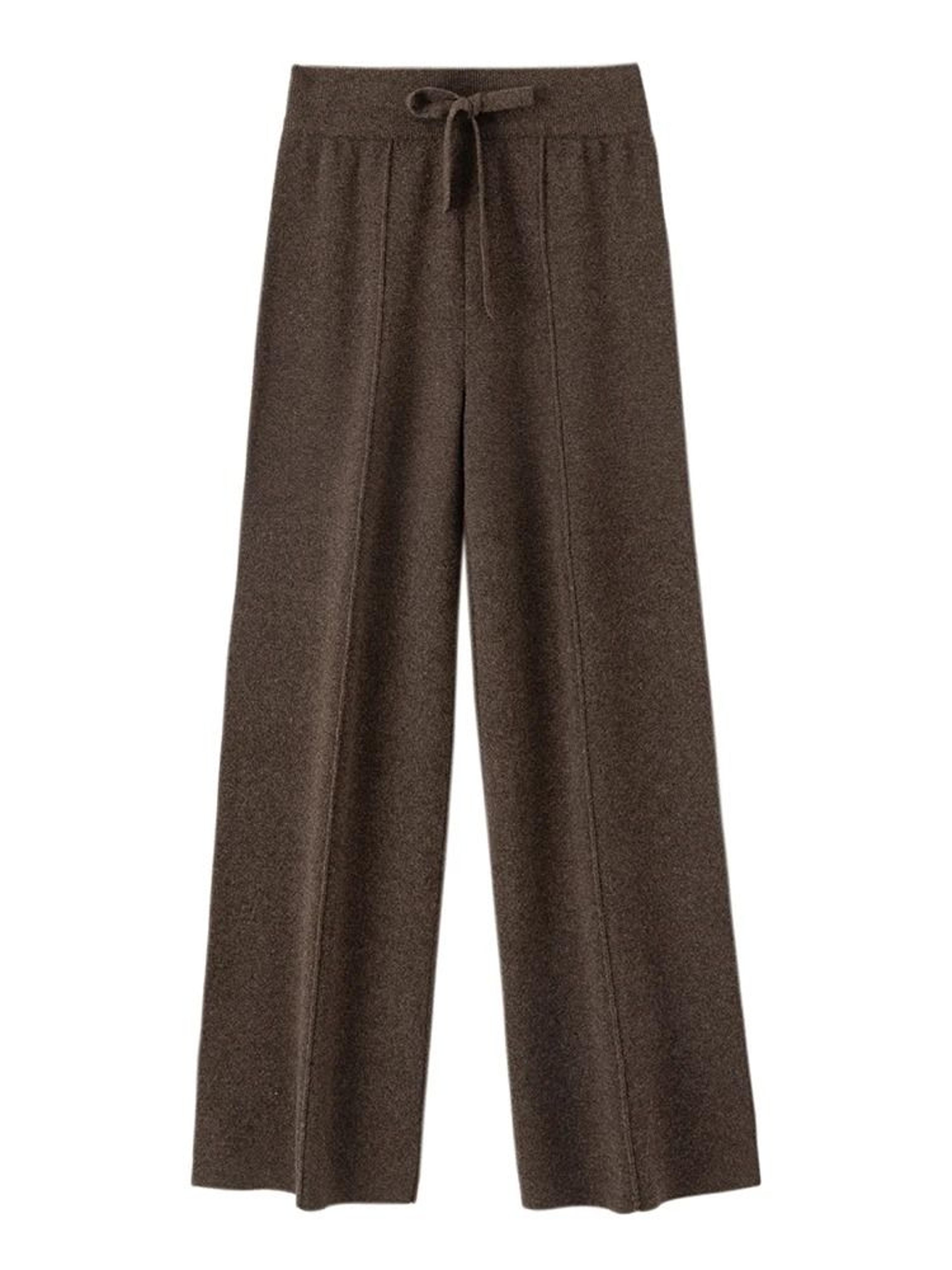 100% merino wool wide leg pants autumn winter lace up mid seam cashmere trousers knitted bottoms