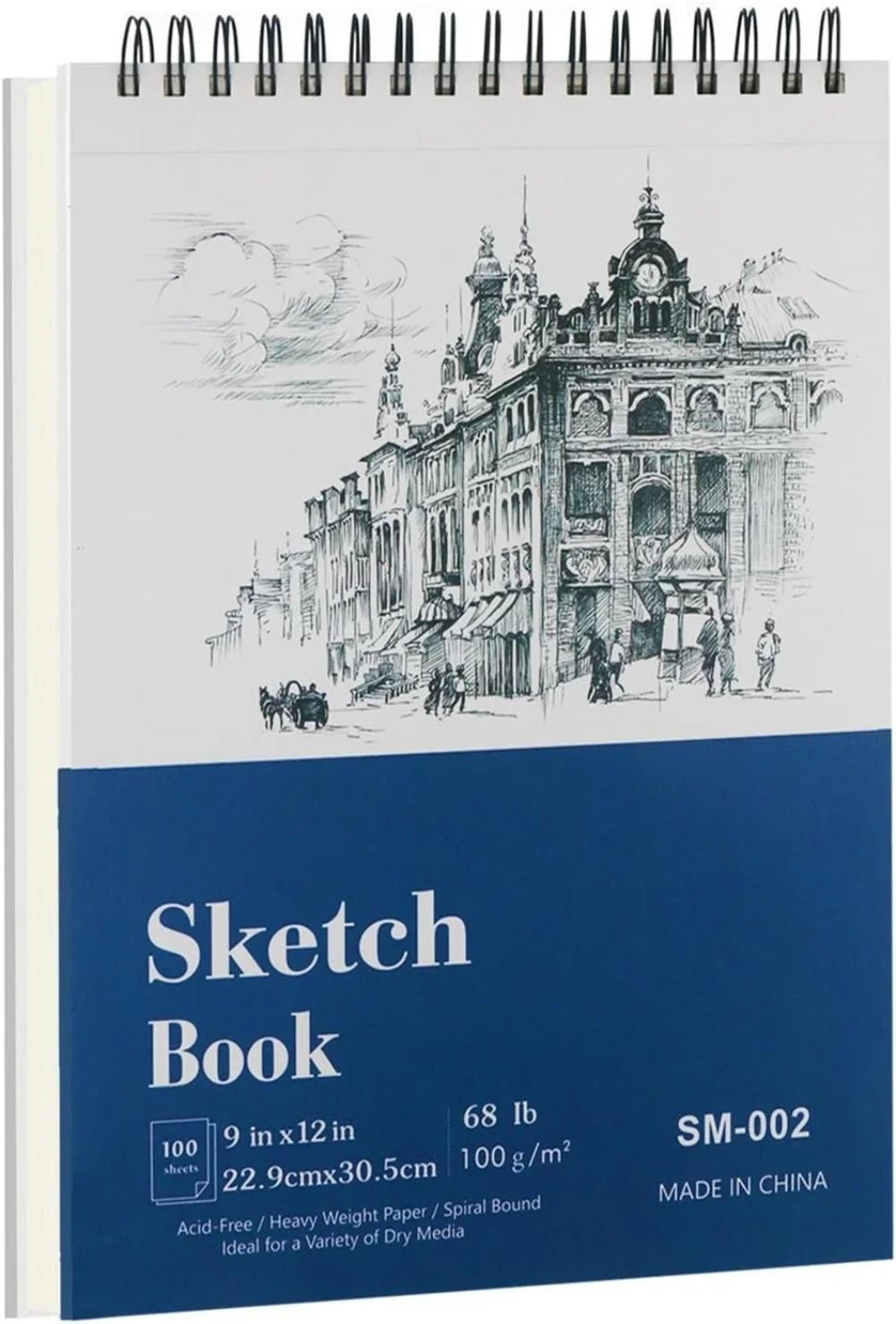 professional hardcover sketchbook 9" x 12" top spiral bound 100 sheets heavyweight drawing pad