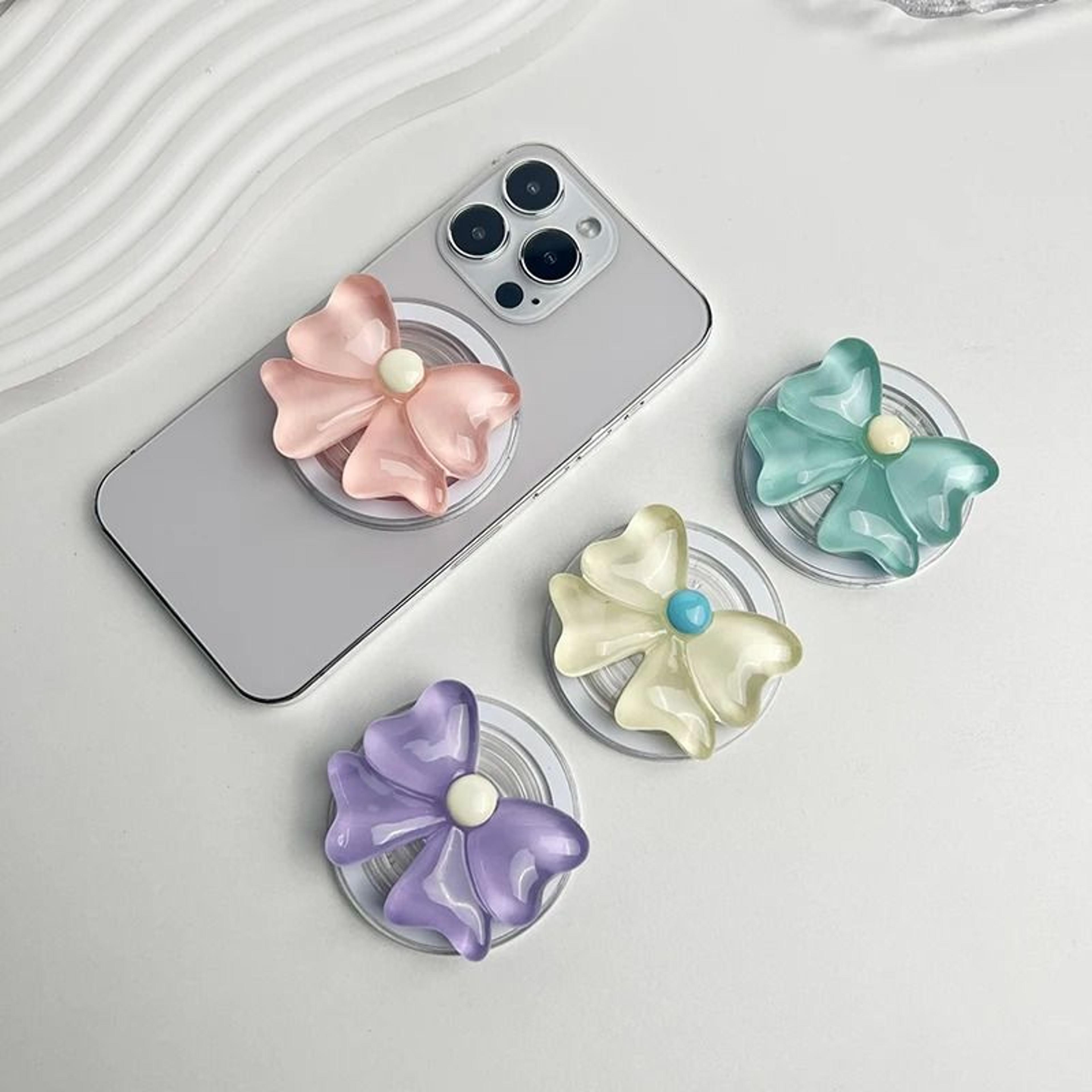 cute bow magnetic folding mobile phone grip holder for magsafe iphone & samsung