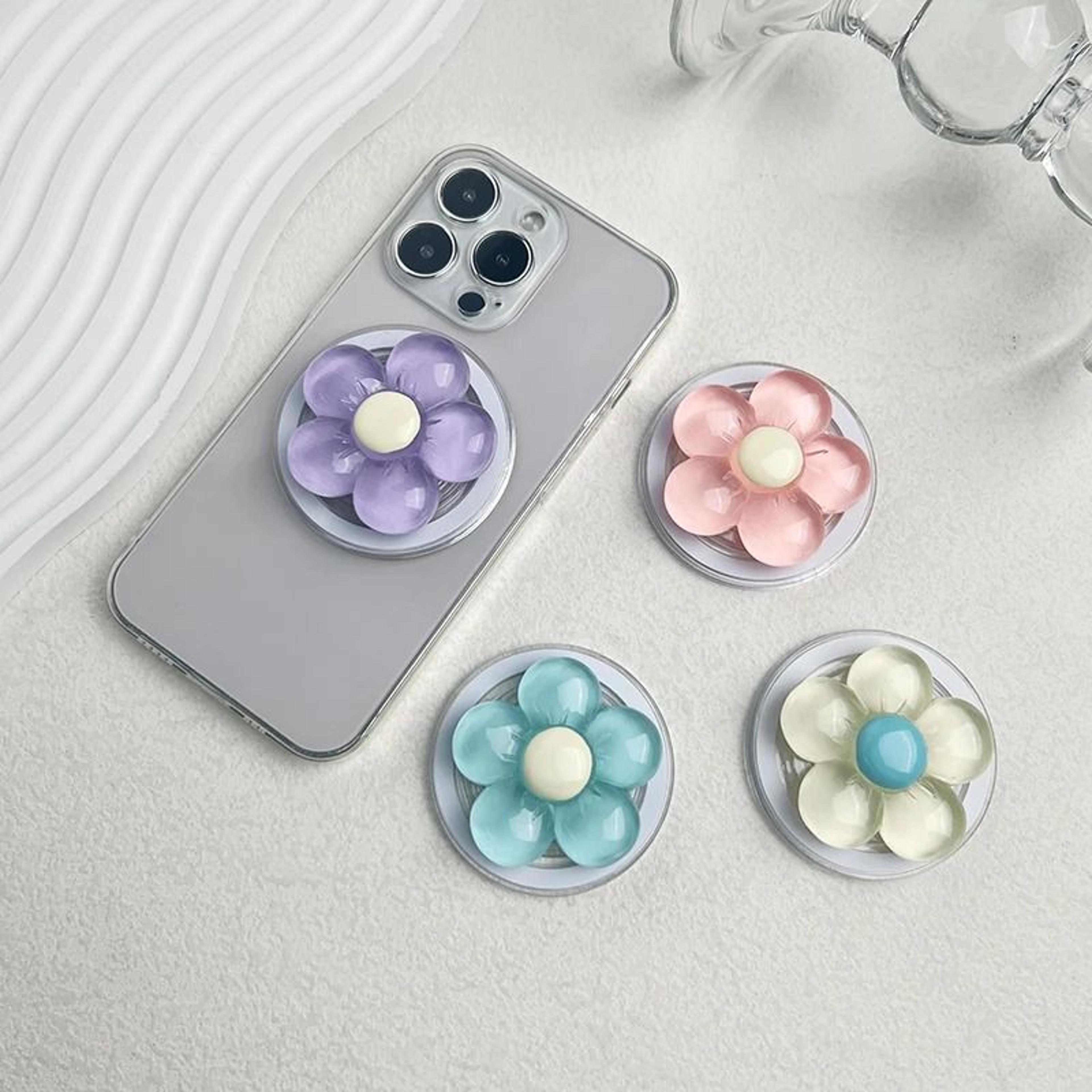 magnetic cute floral retractable grip for magsafe iphone candy-colored resin flower stand