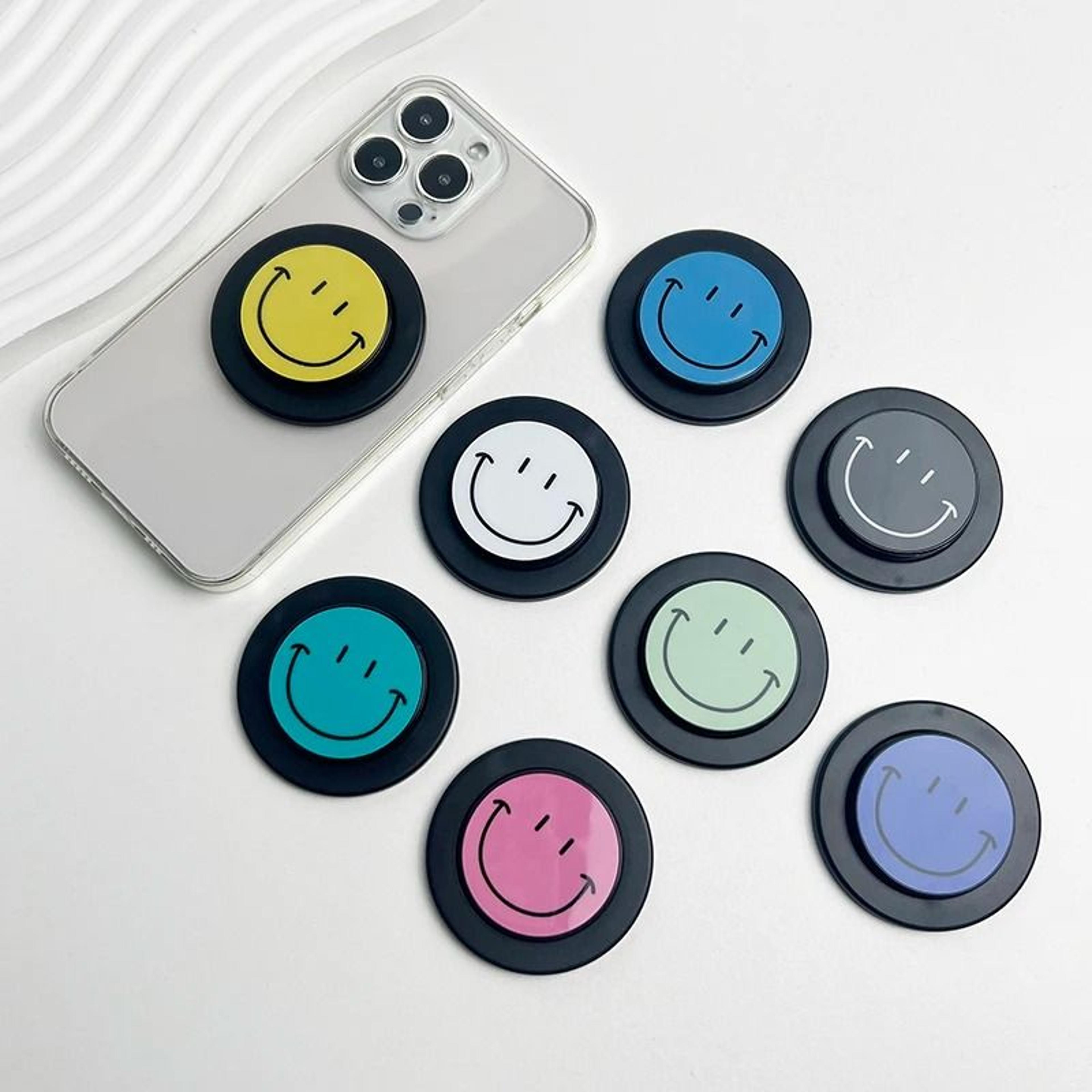 cute happy face magnetic phone grip holder for magsafe iphone & samsung expanding stand