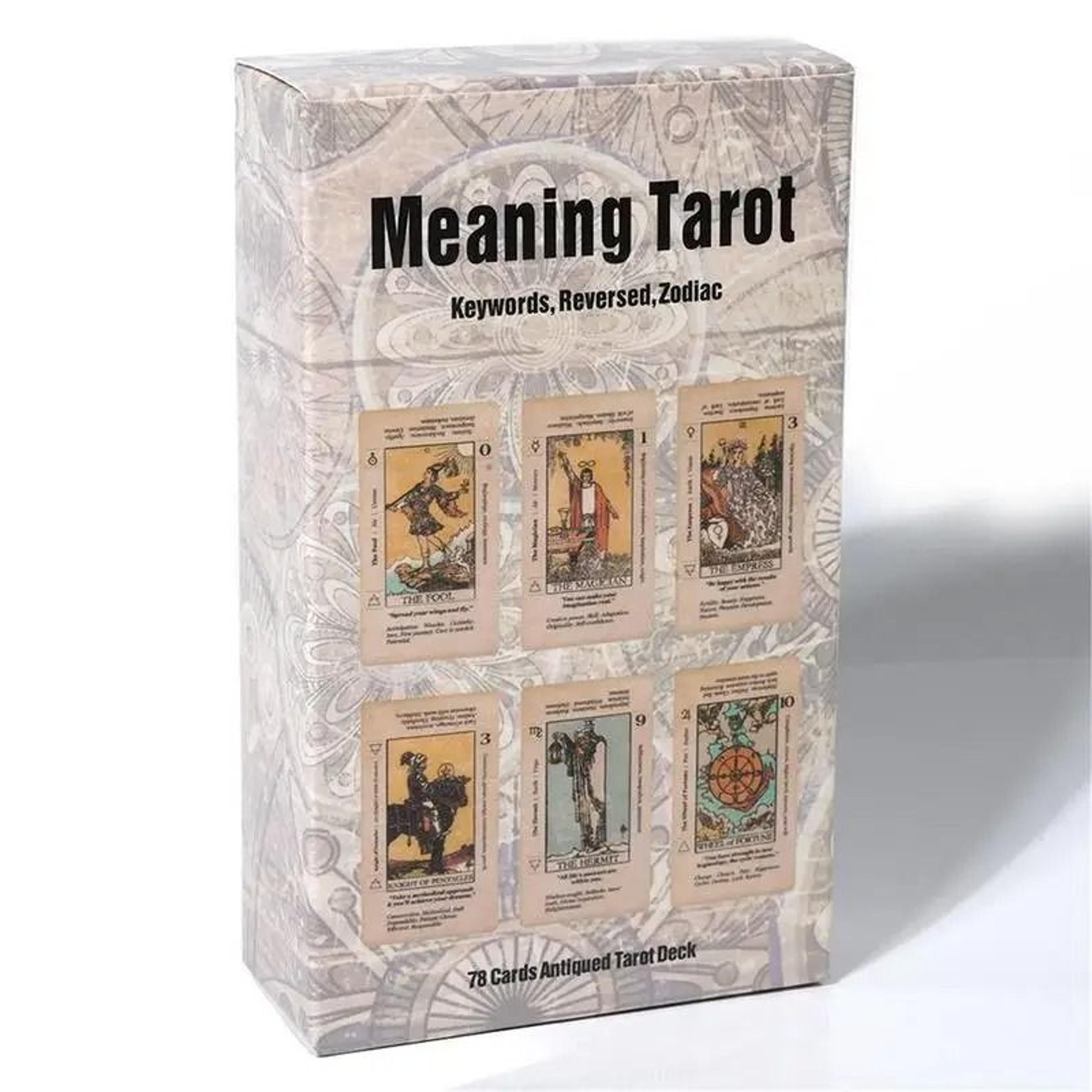 beginner tarot deck with keywords & meanings | antiqued learning tarot 78-card set