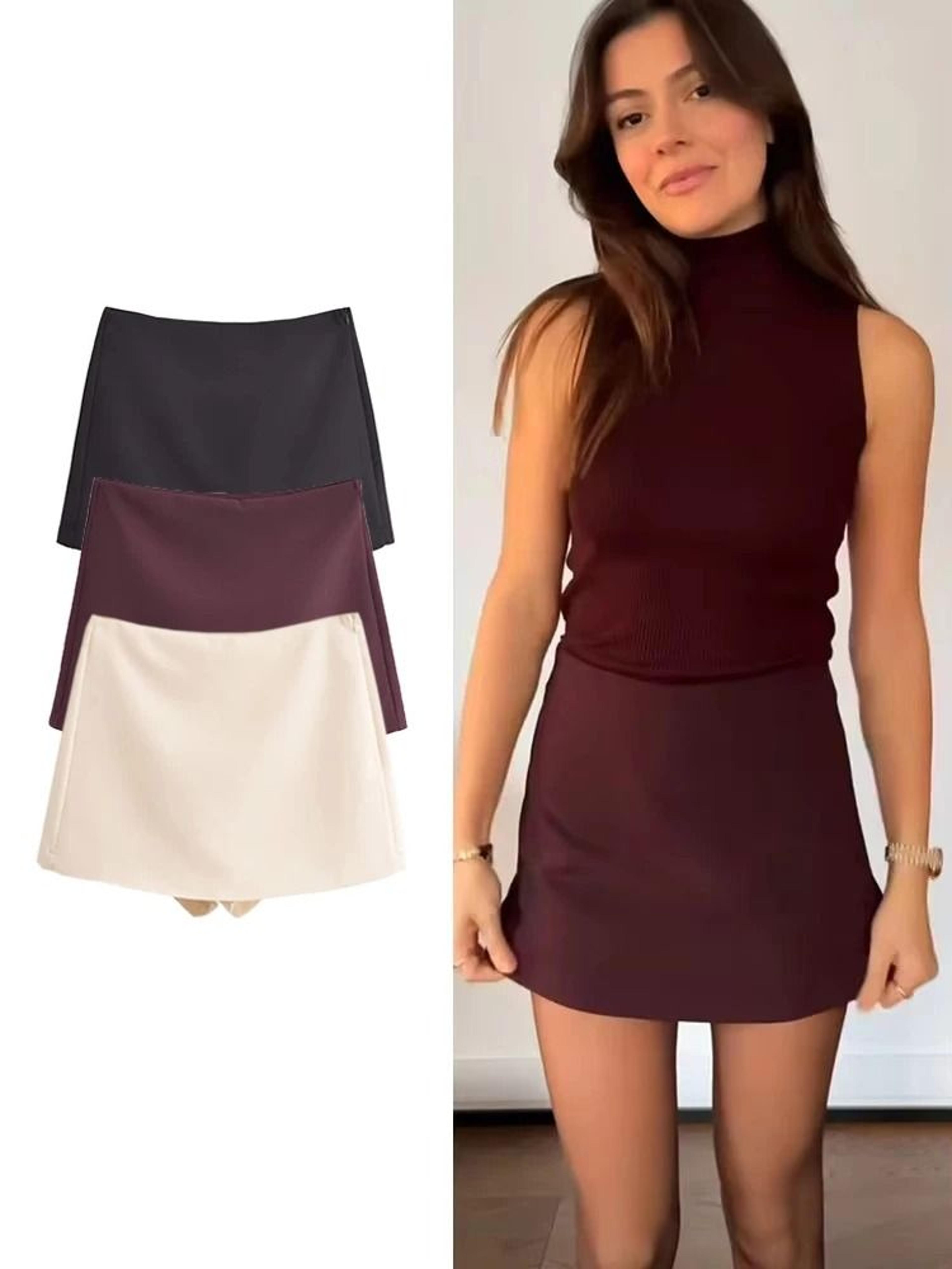 tfmln new spring solid skort | womens fashion side-zipper mini shorts-skirt system