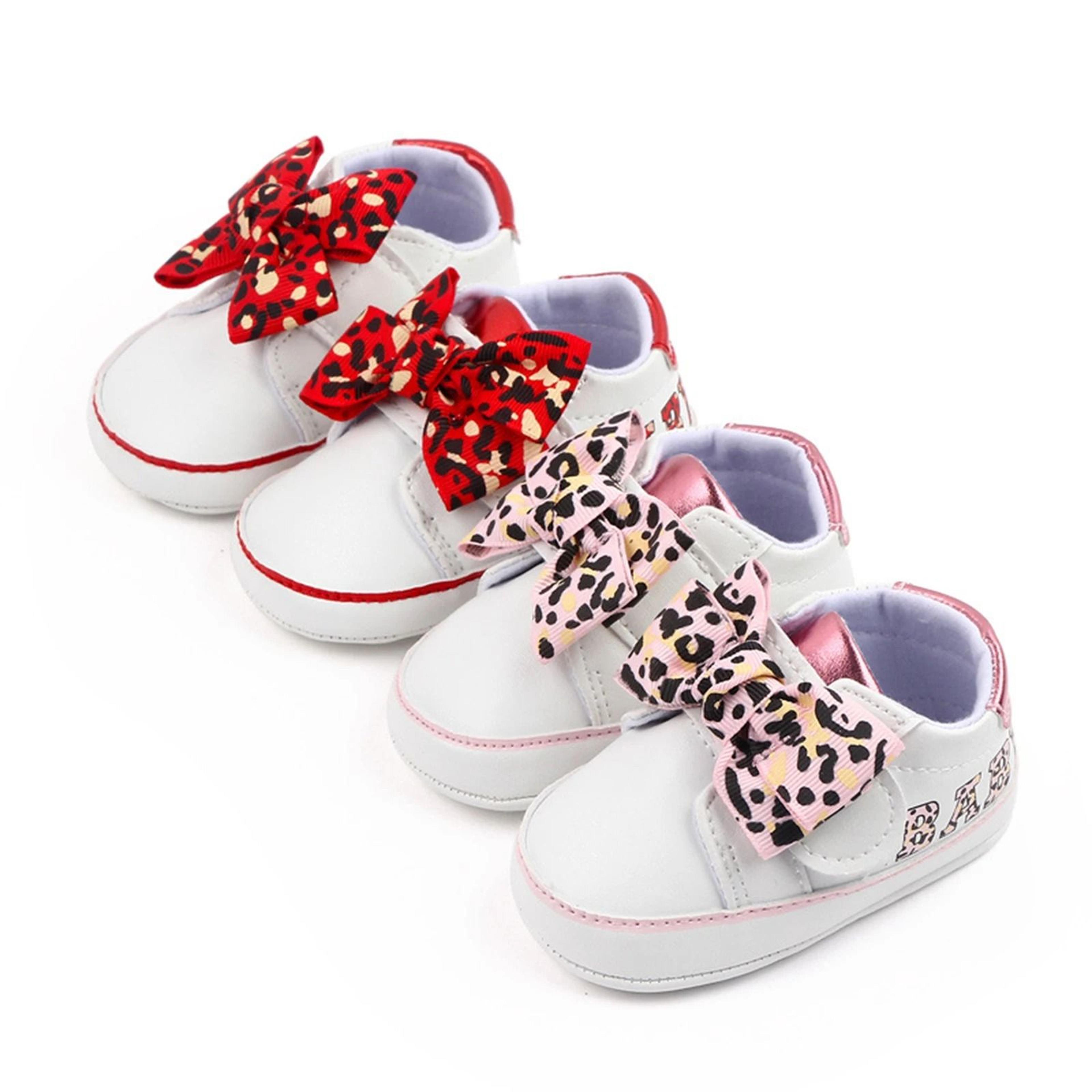 citgeett autumn infant sneakers | baby girl leopard print bow & letter first walking system