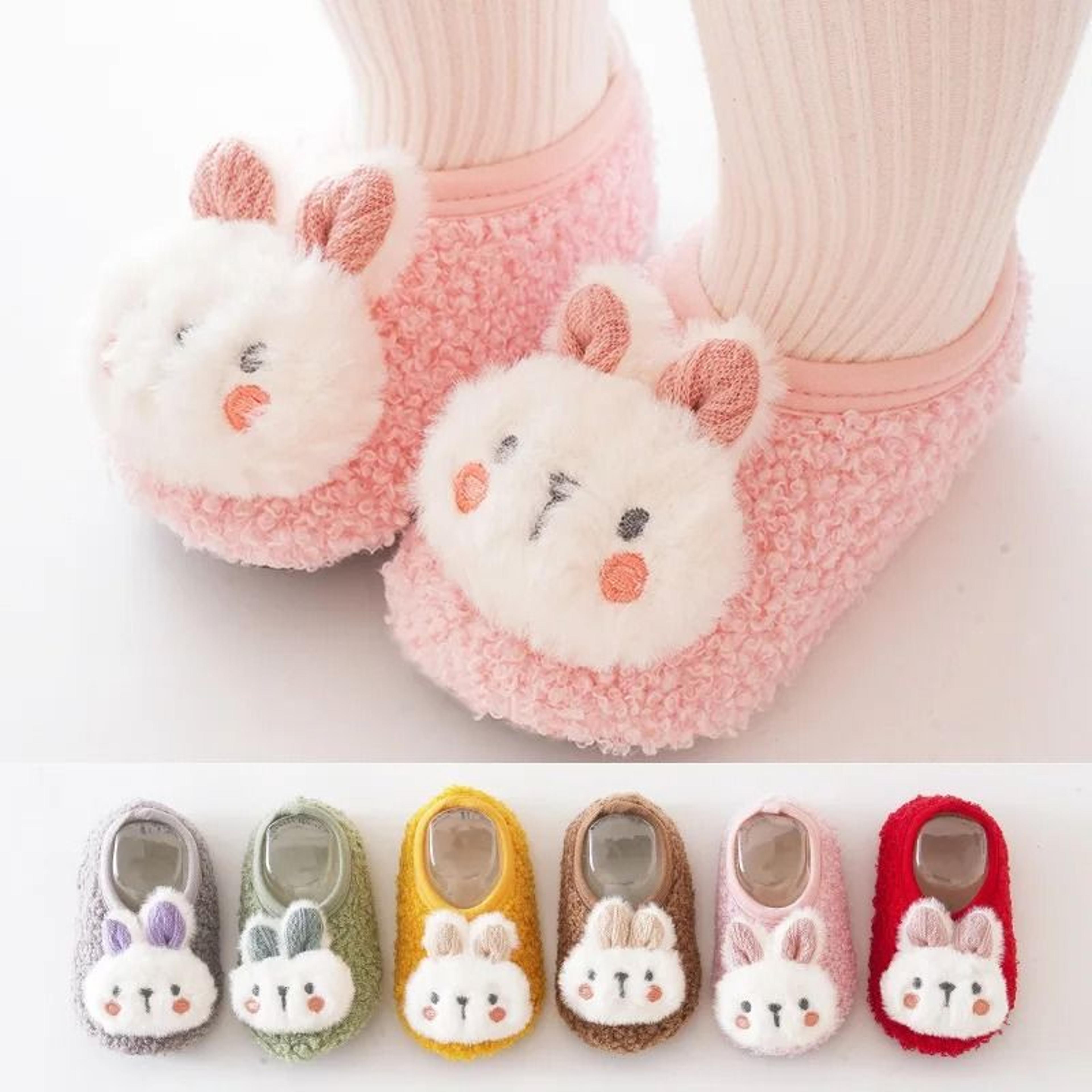 cartoon rabbit baby floor socks | premium plush non-slip toddler indoor home slipper system