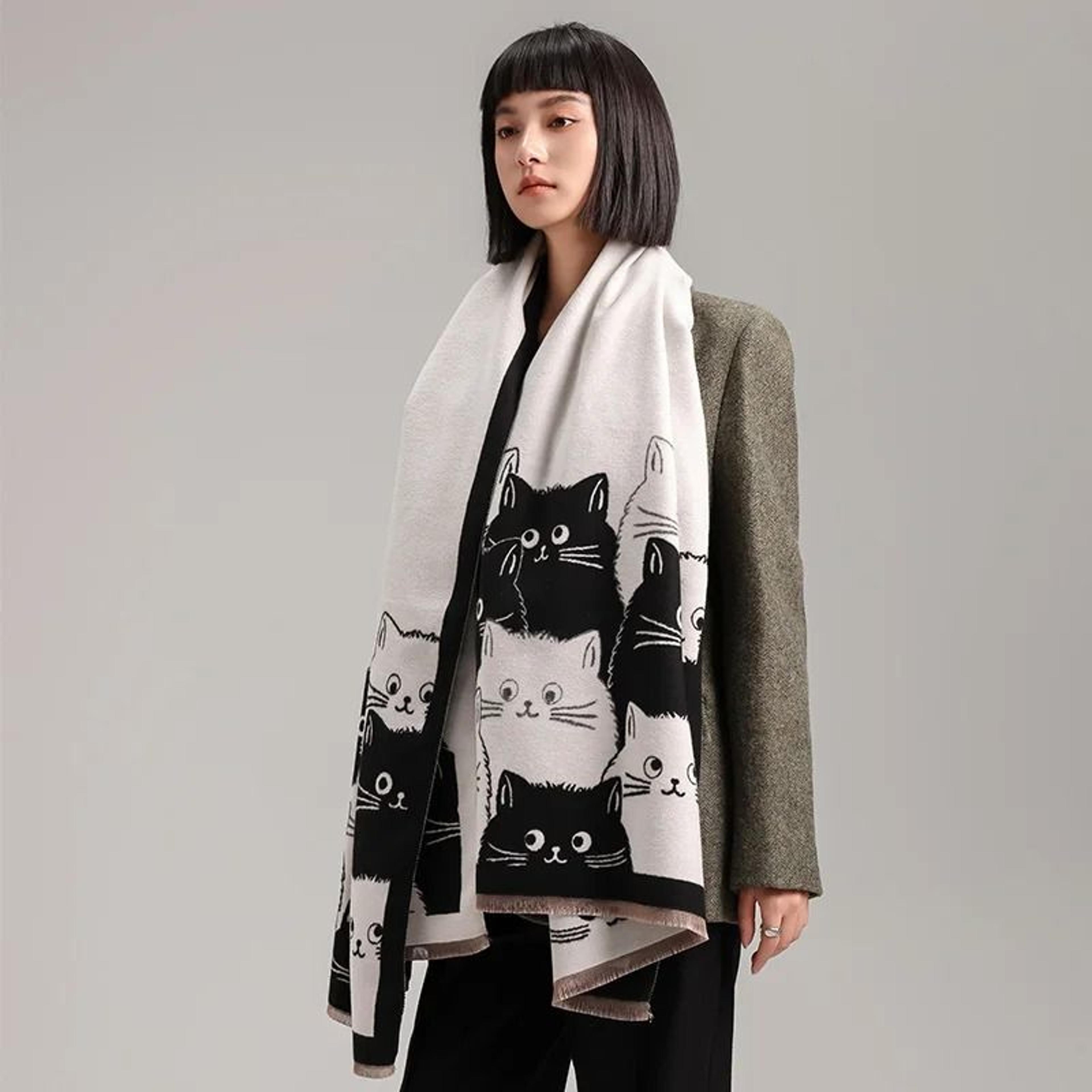 2024 fashion cute cat jacquard pashmina | premium cashmere winter warmth shawl & coldproof blanket system