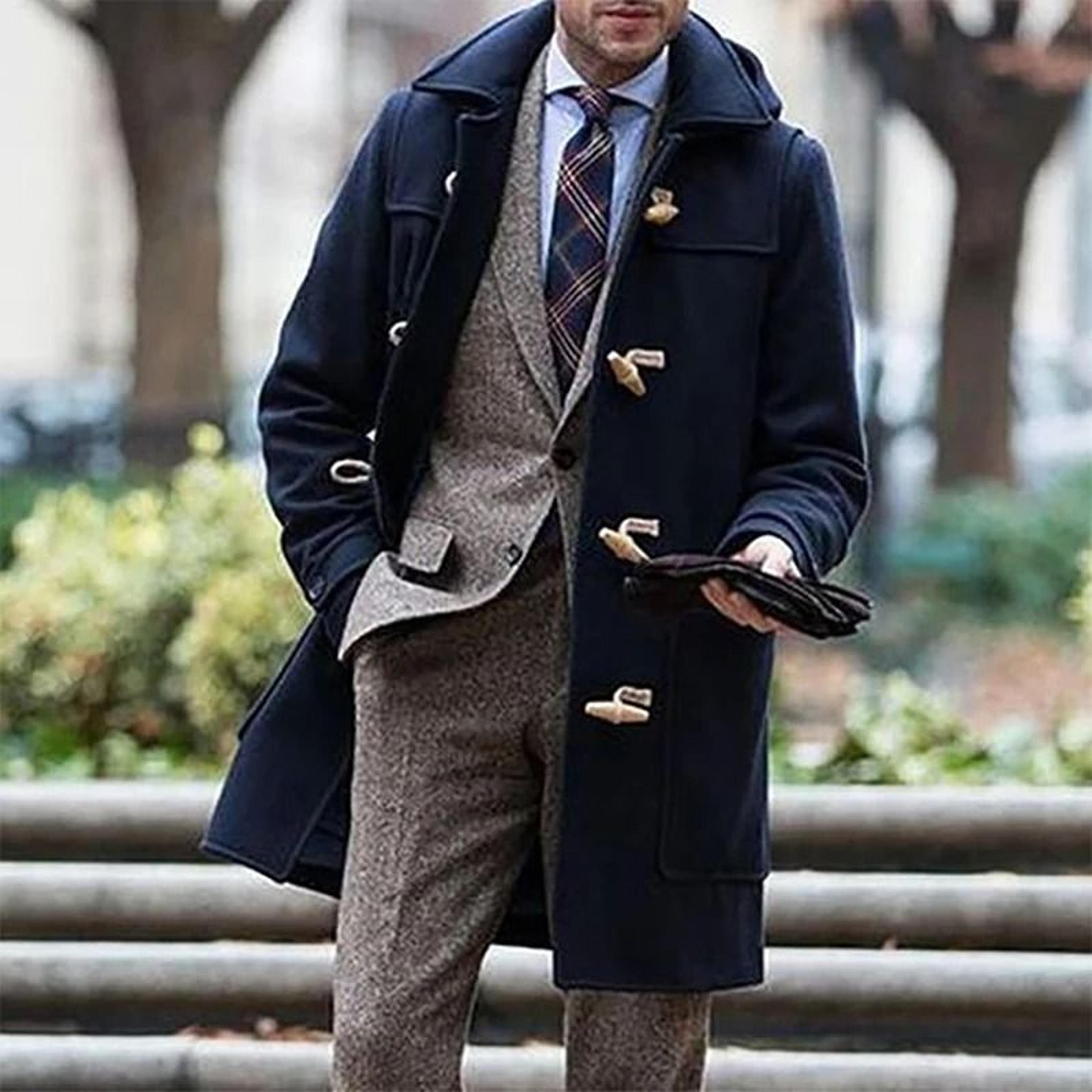 mens classic winter duffle system | premium wool blend loose fit hooded outwear & toggle hardware infrastructure