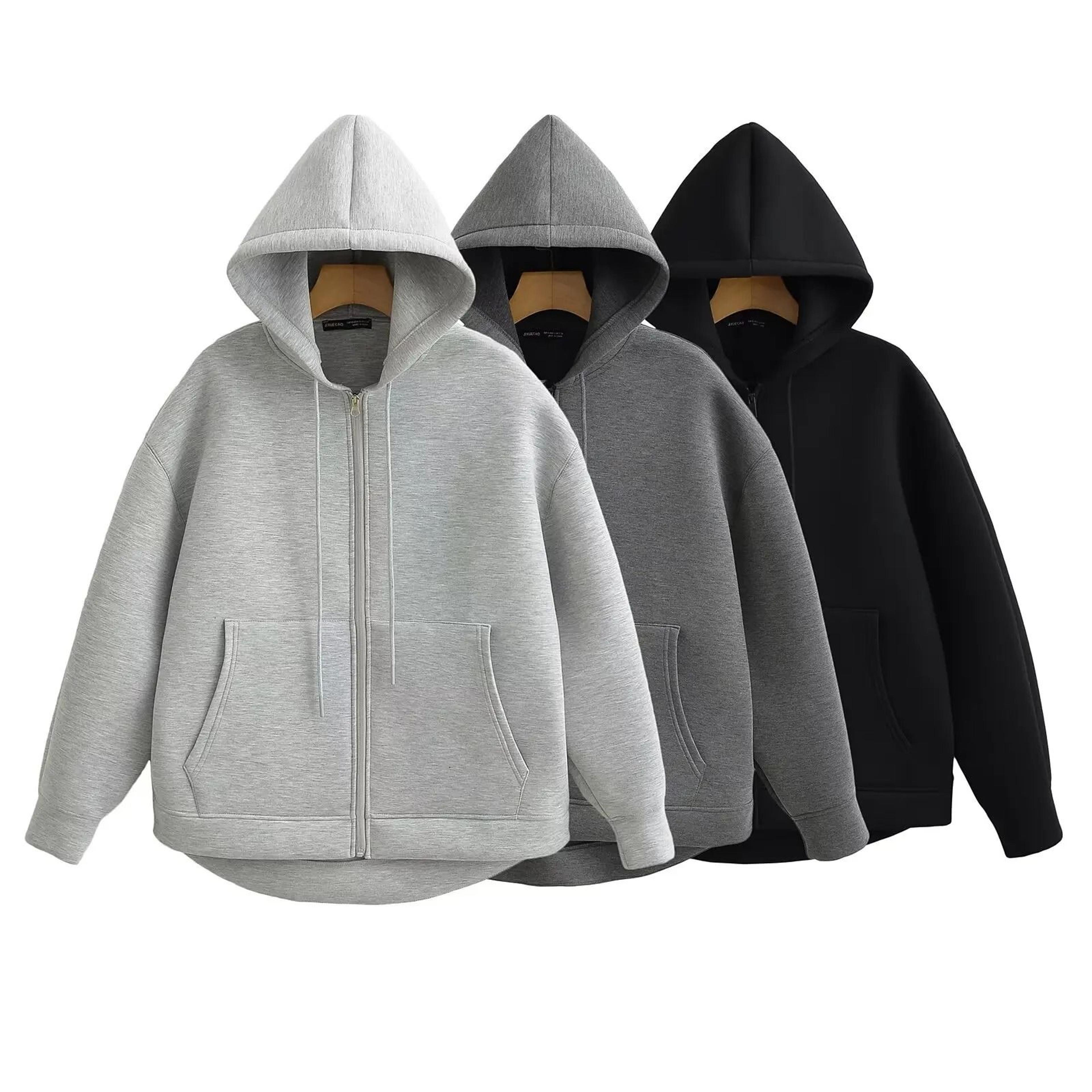 womens gray hooded system | premium 2025 autumn zipper jacket & loose casual outerwear infrastructure