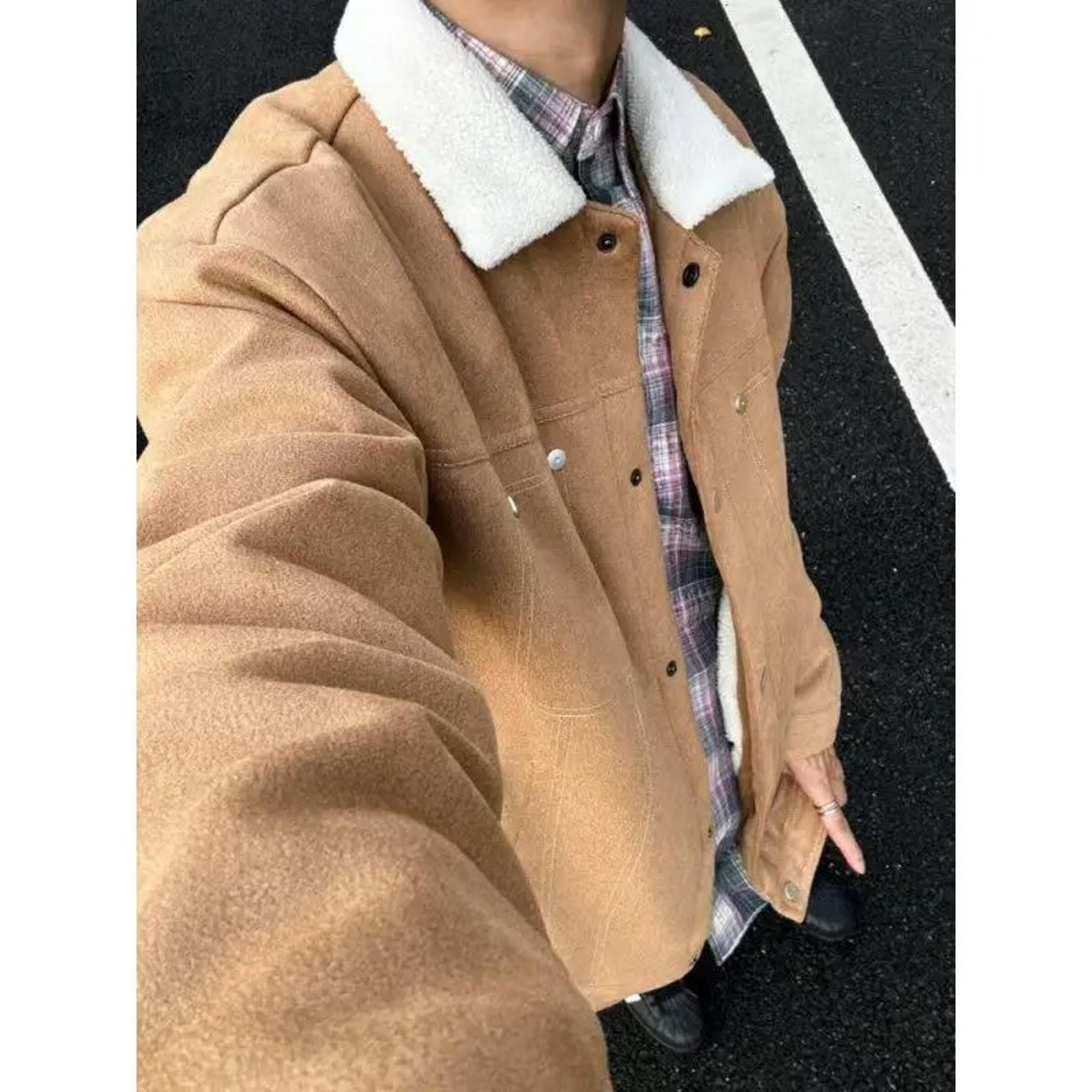 mens thickened lamb wool cotton system | premium faux fur loose lapel jacket & winter thermal outerwear infrastructure