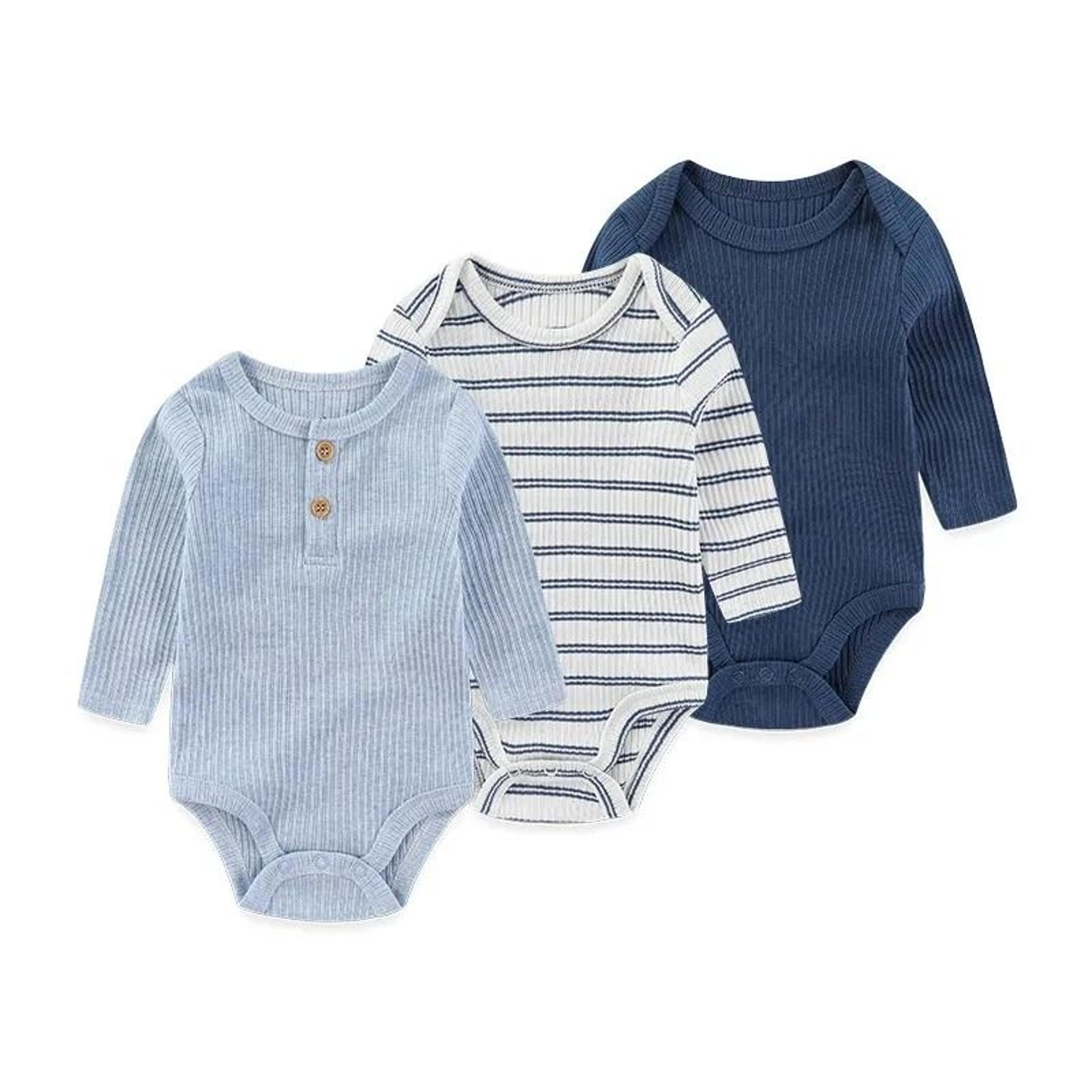 kiddiezoom 3-pack newborn cartoon bodysuits | premium 100% cotton long sleeve soft infant onesies