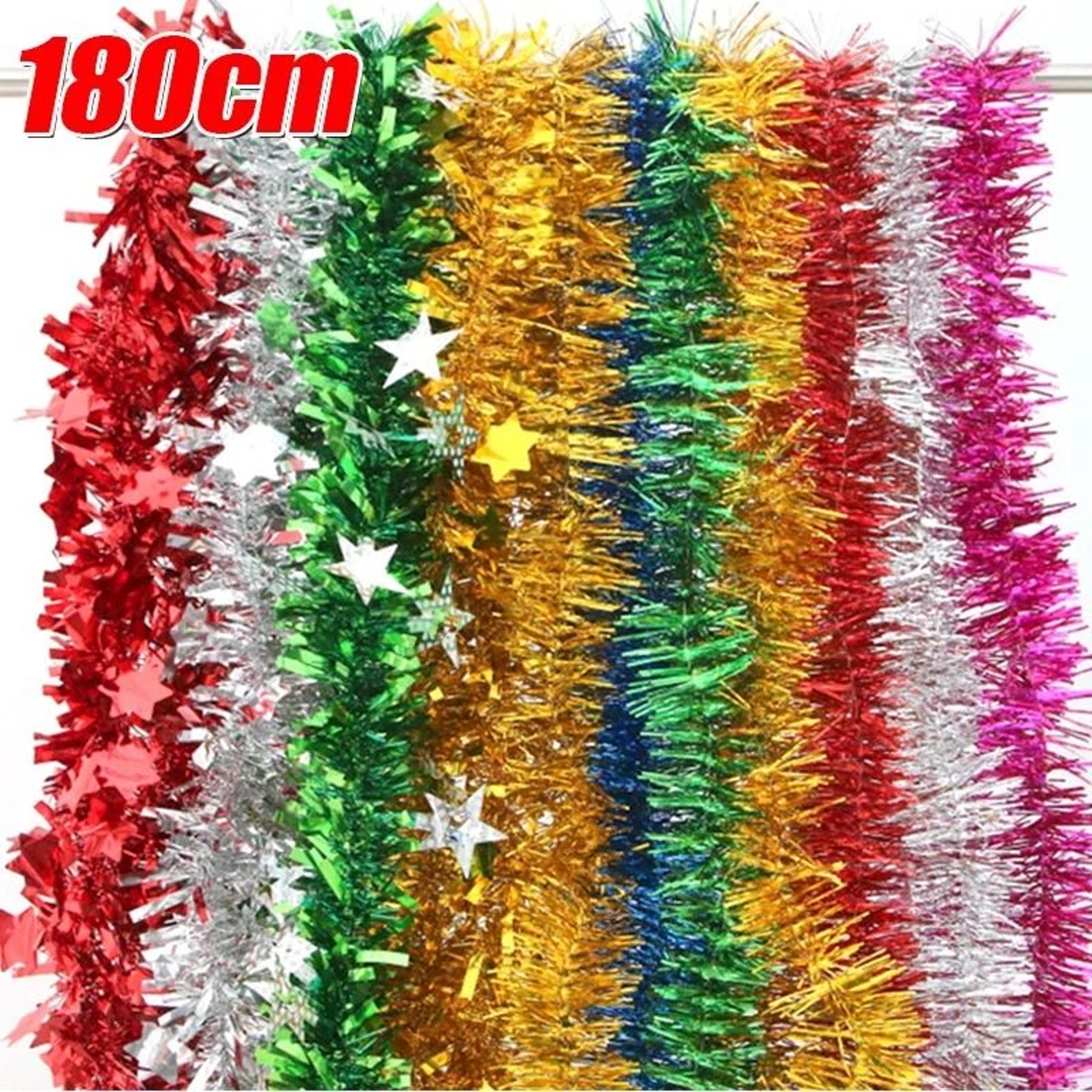 1.8m christmas tinsel ribbon garland | premium star-ornamented pvc hanging decor for home & wedding infrastructure