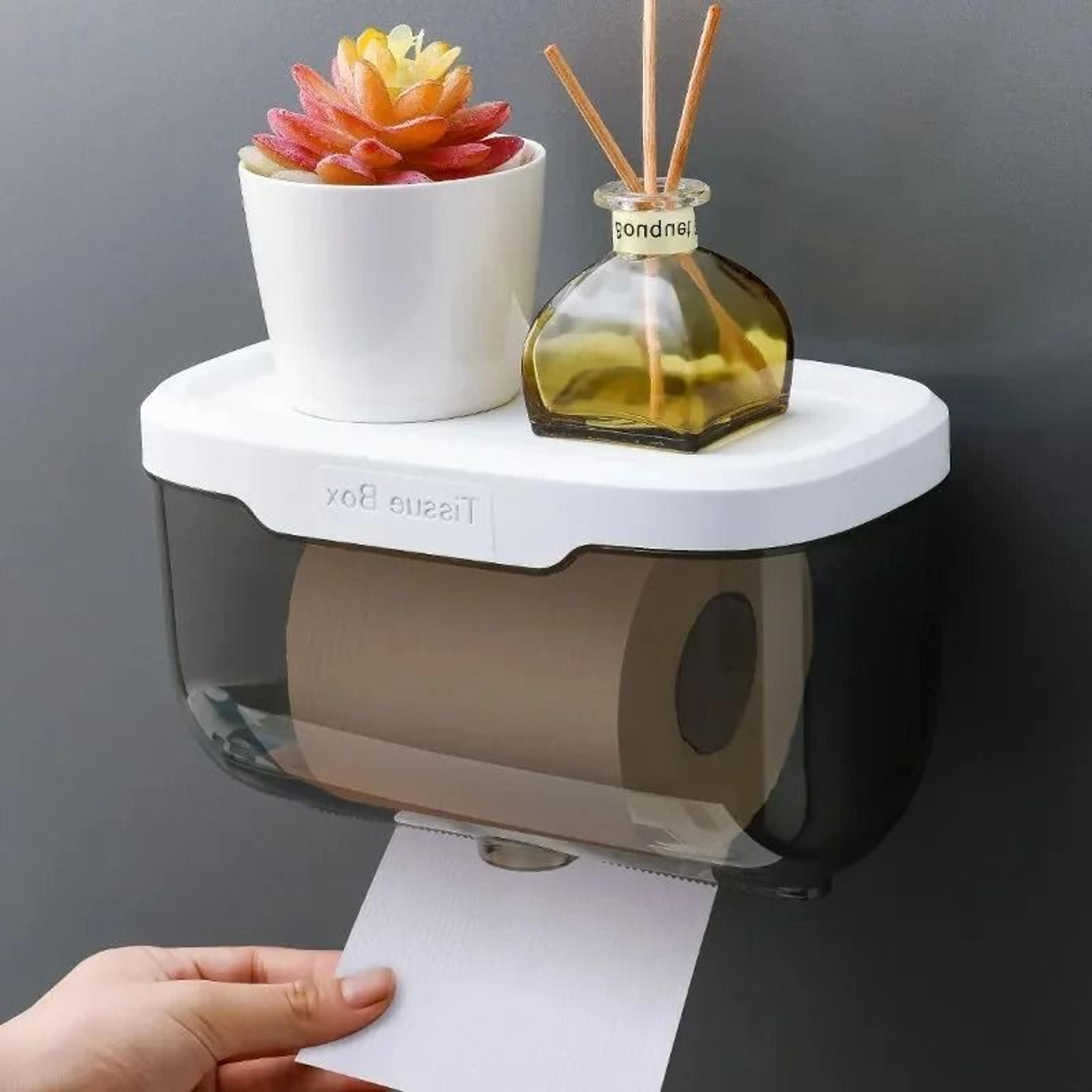 waterproof wall mount toilet paper holder shelf and storage box rack