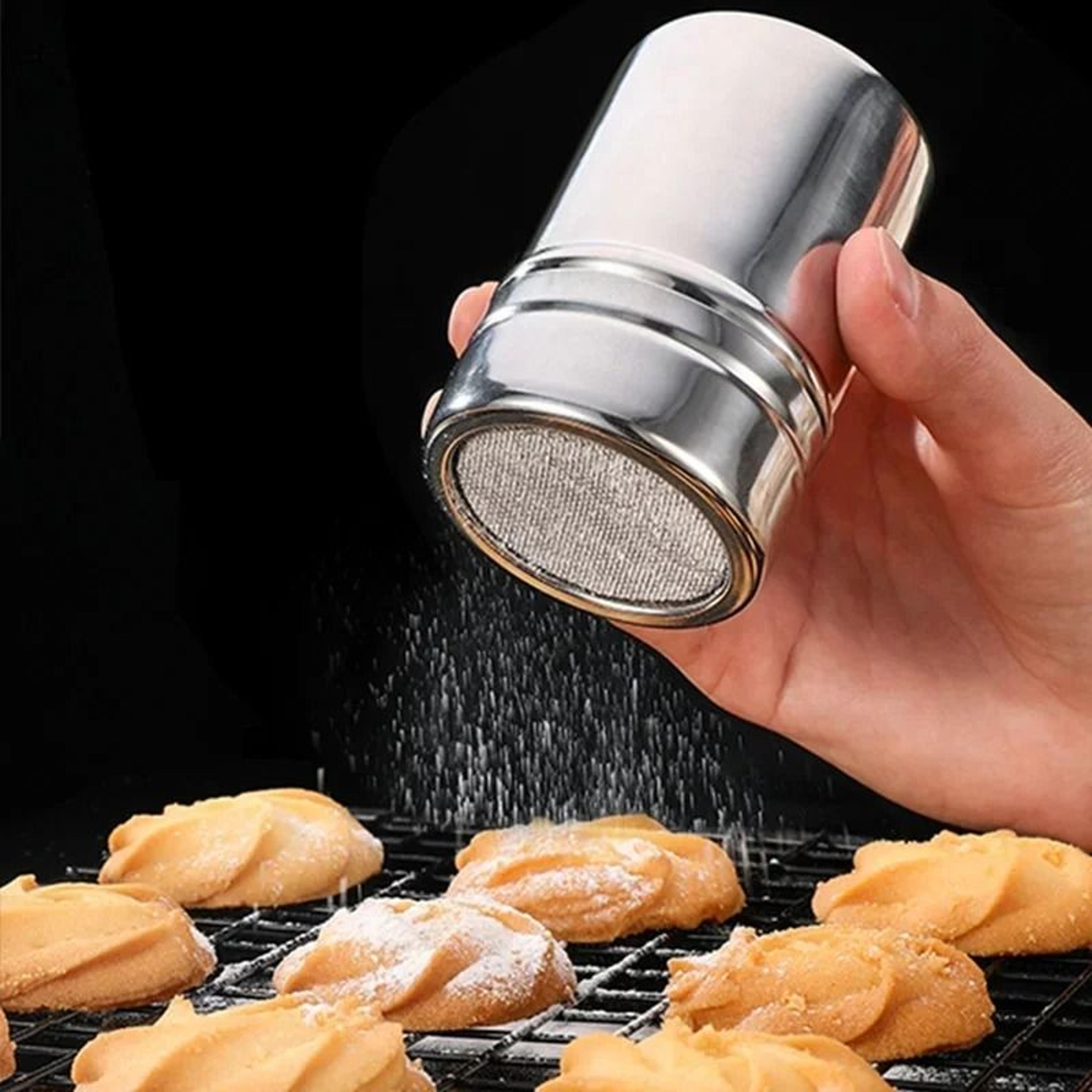 stainless steel powder sprinkler kitchen powder distributor with gauze mesh jar