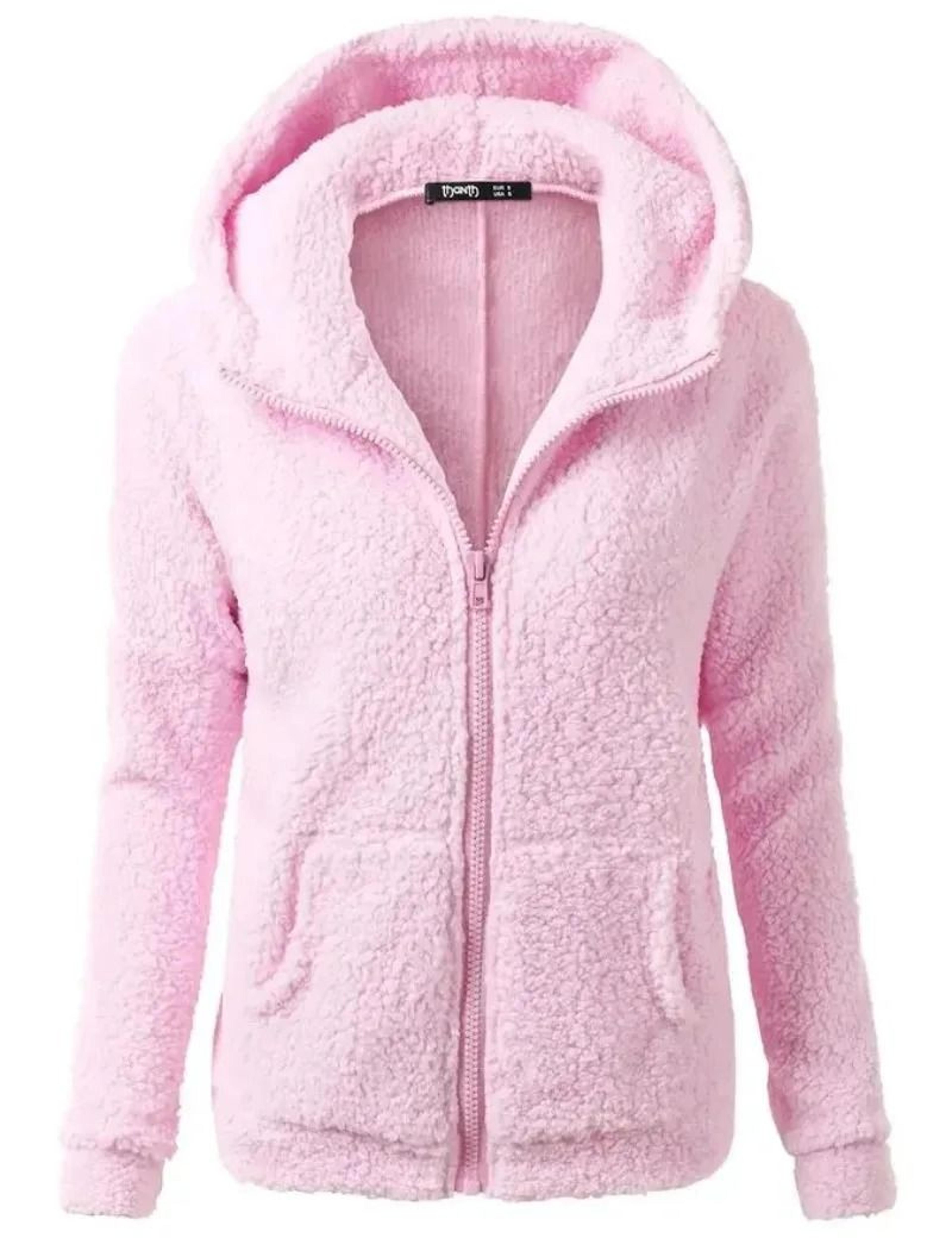 autumn winter warm hoodie zipper coat solid soft fleece womens jacket