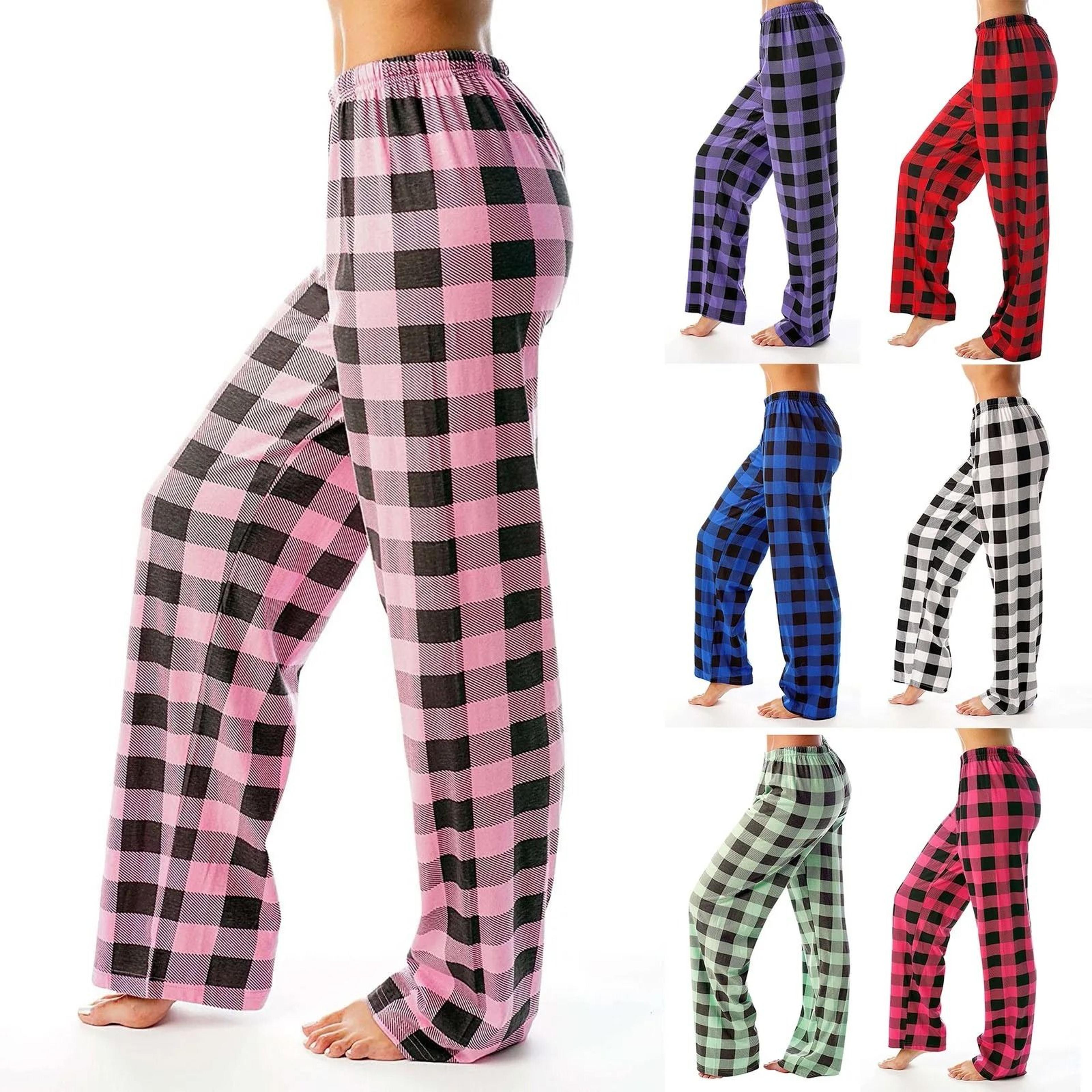 womens plaid cotton loose ladies pajama pants sleep bottoms lounge wear