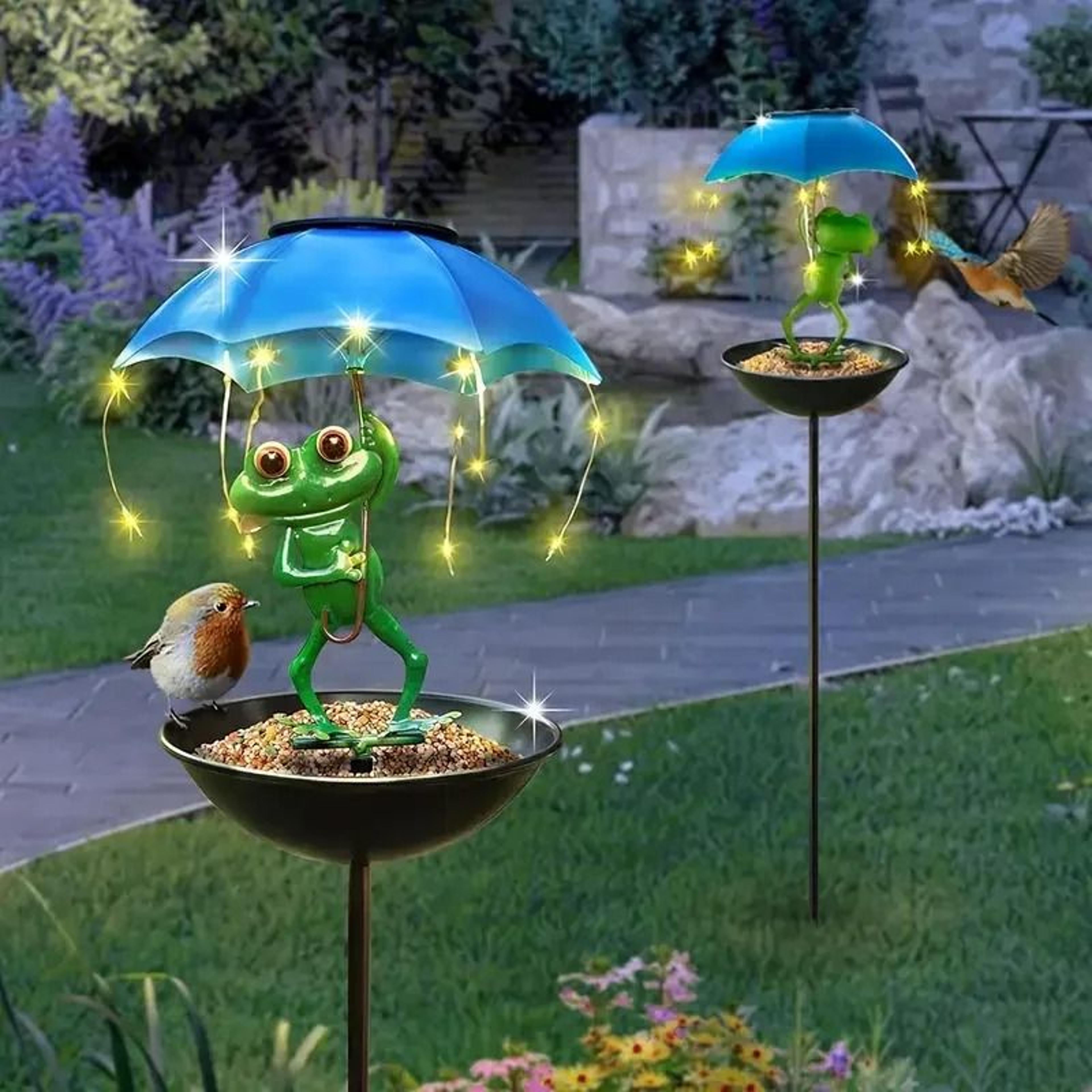 frog statue solar lawn lamp & outdoor bird feeding dispenser led light