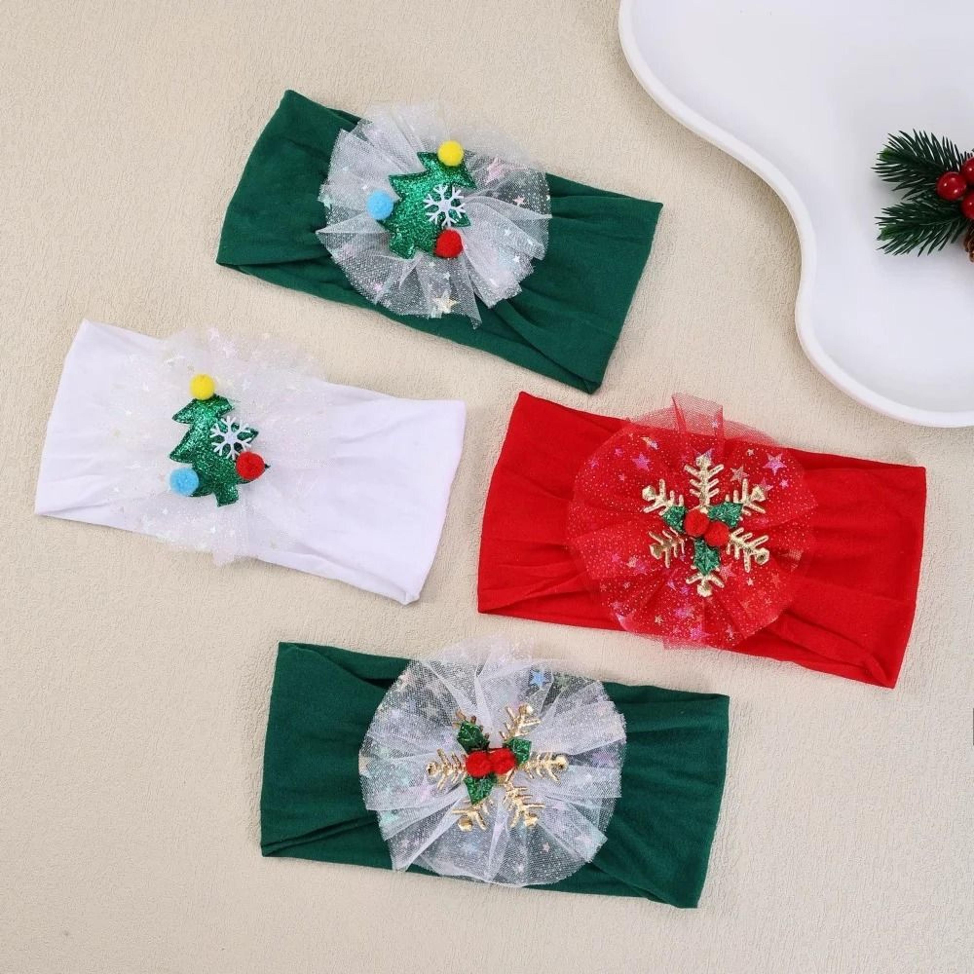 baby girls nylon christmas headband snowflake tree gauze hairband