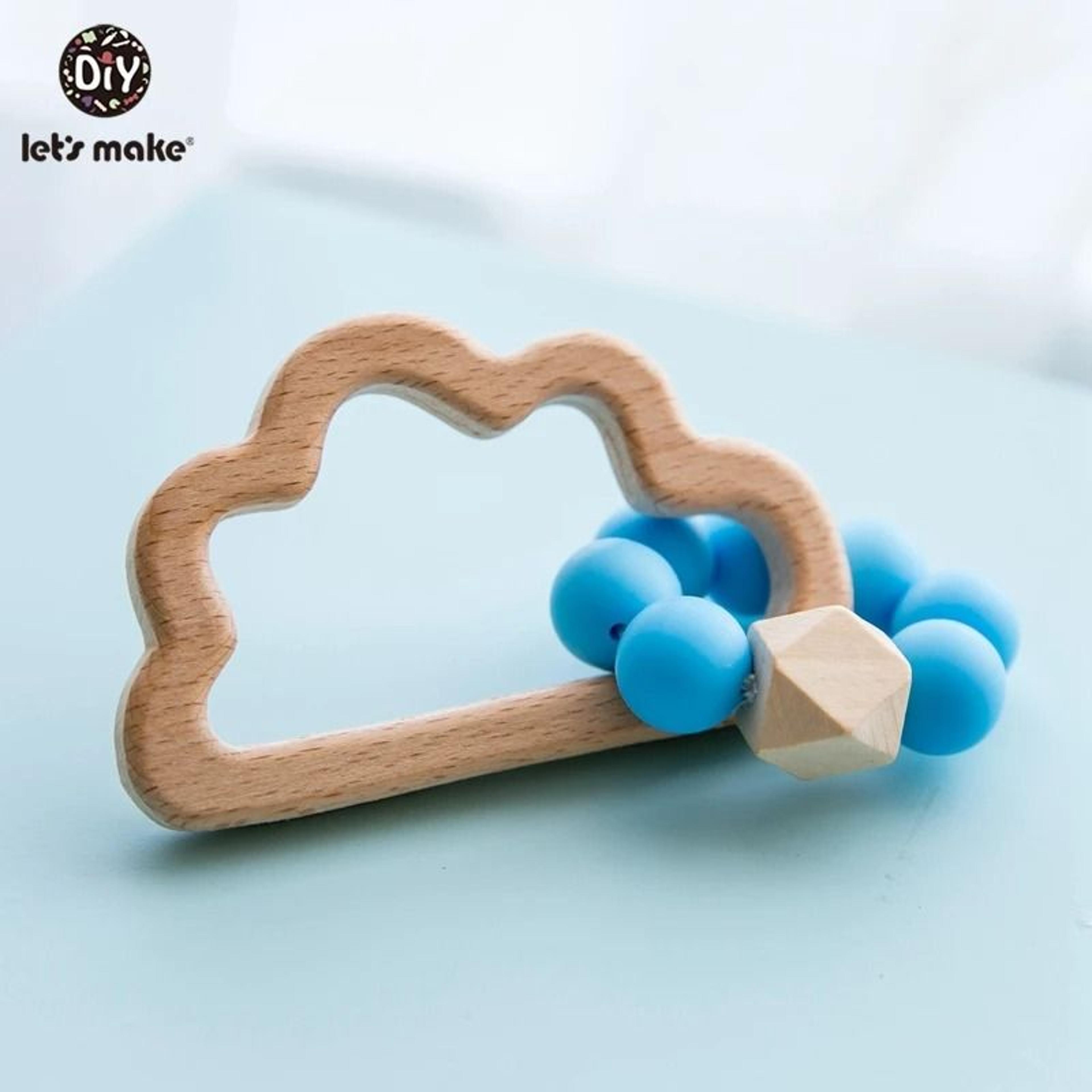 rabbit & cloud hybrid silicone teether – montessori nursing wood baby toy