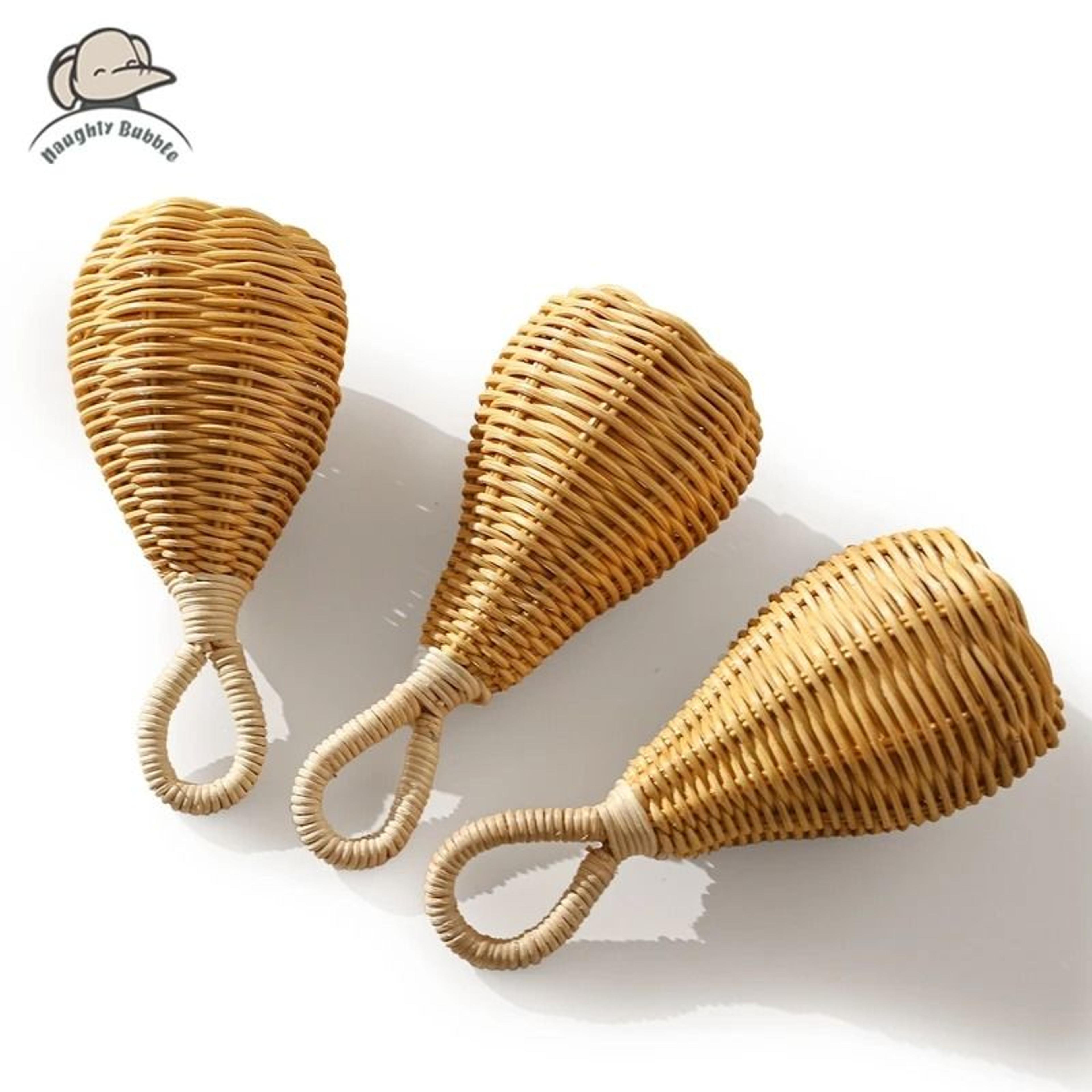 artisanal rattan hand bell – handmade newborn sensory toy & crib mobile accessory