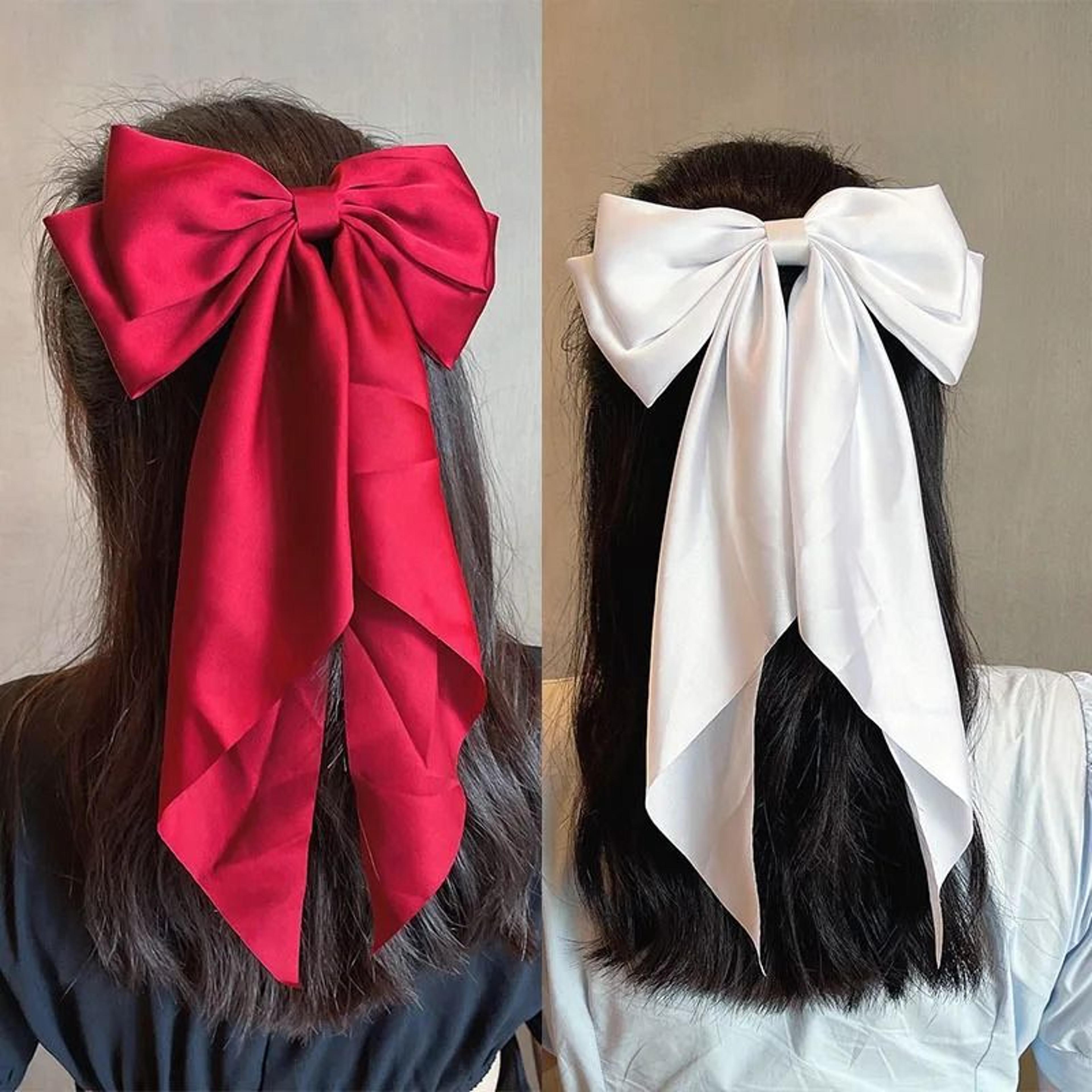 grand satin bow barrette – premium 14-inch ribbon hair clip for girls