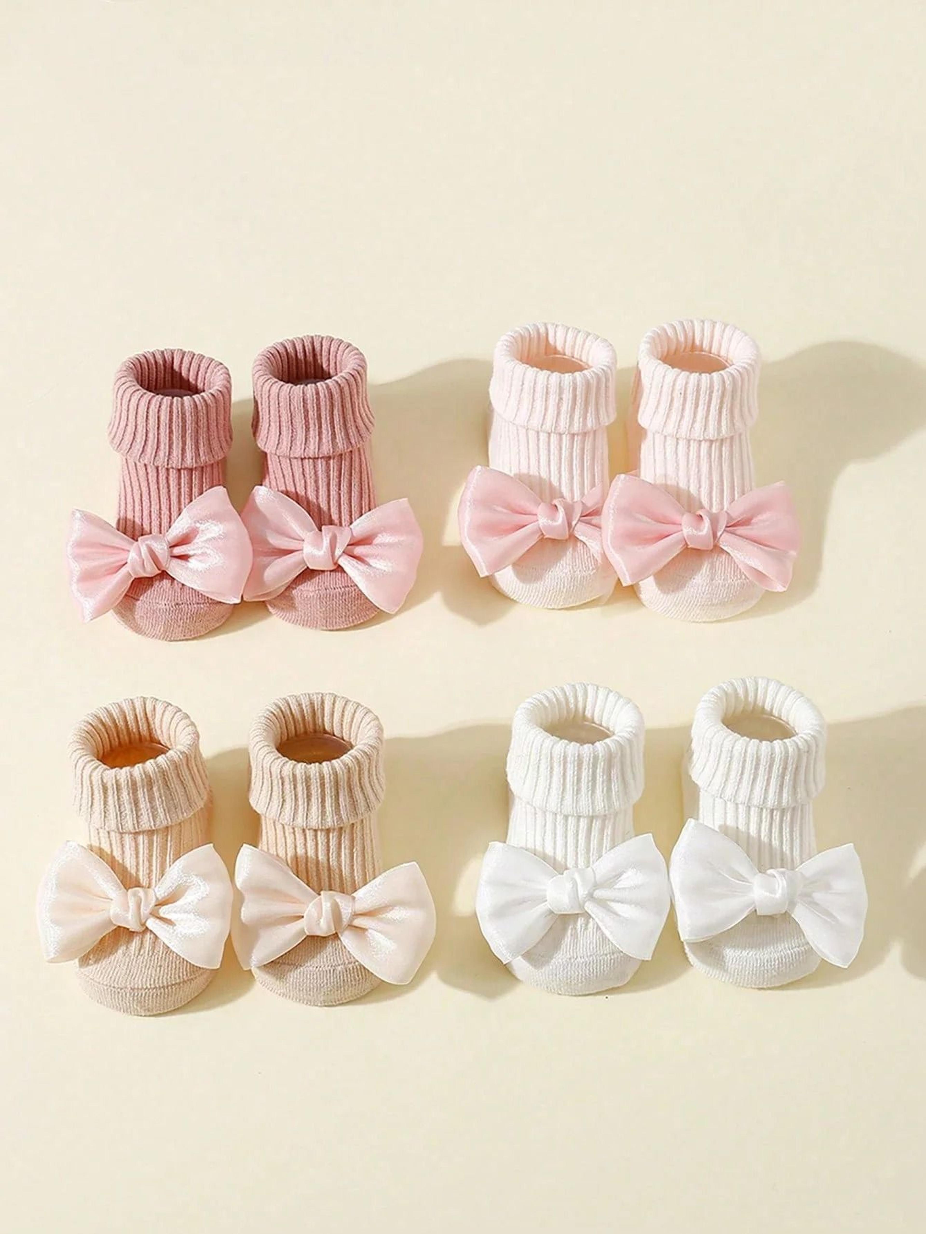 4-pack premium bow ankle socks – anti-slip soft cotton footwear for infants