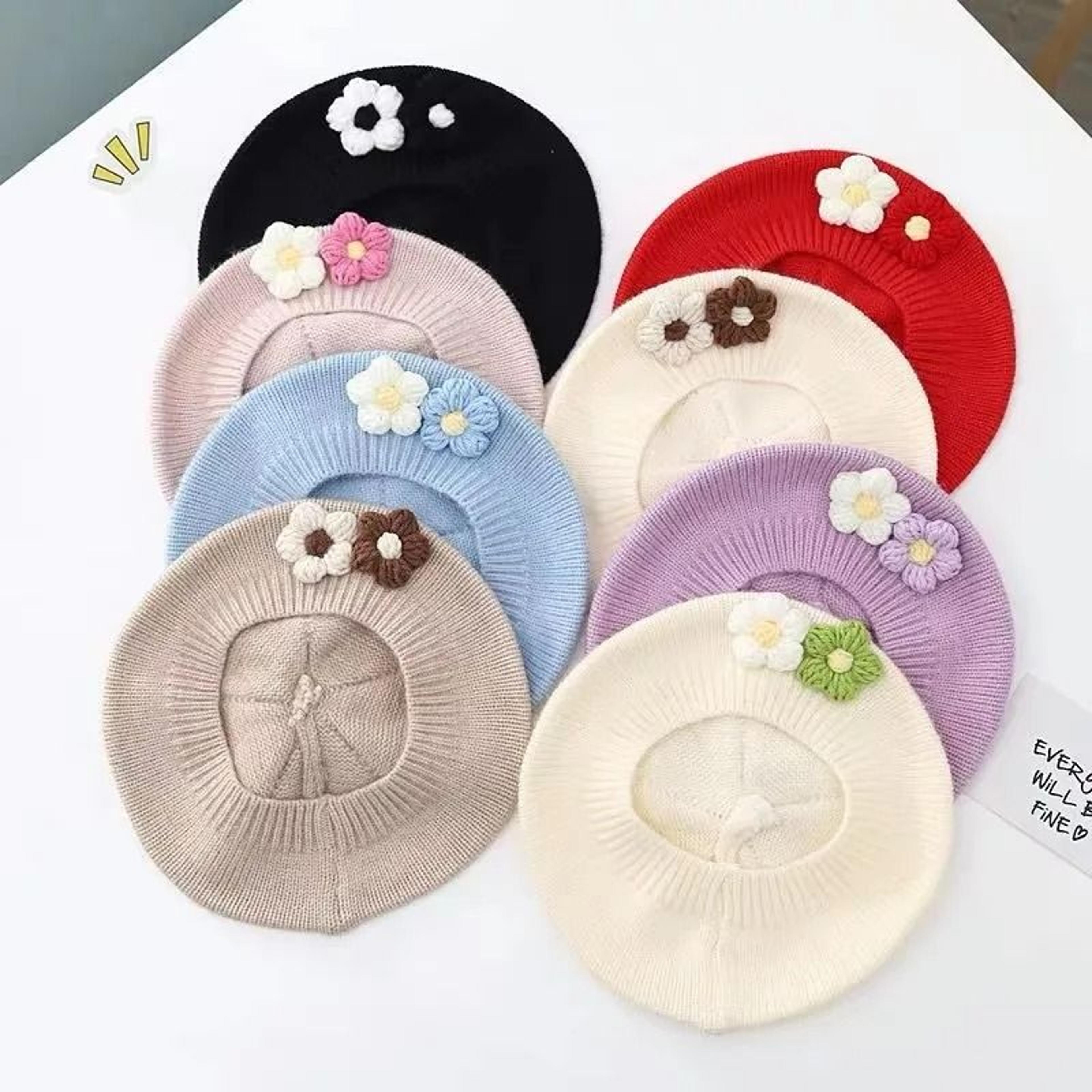 elite knitted painter beret – vintage floral artist cap for kids