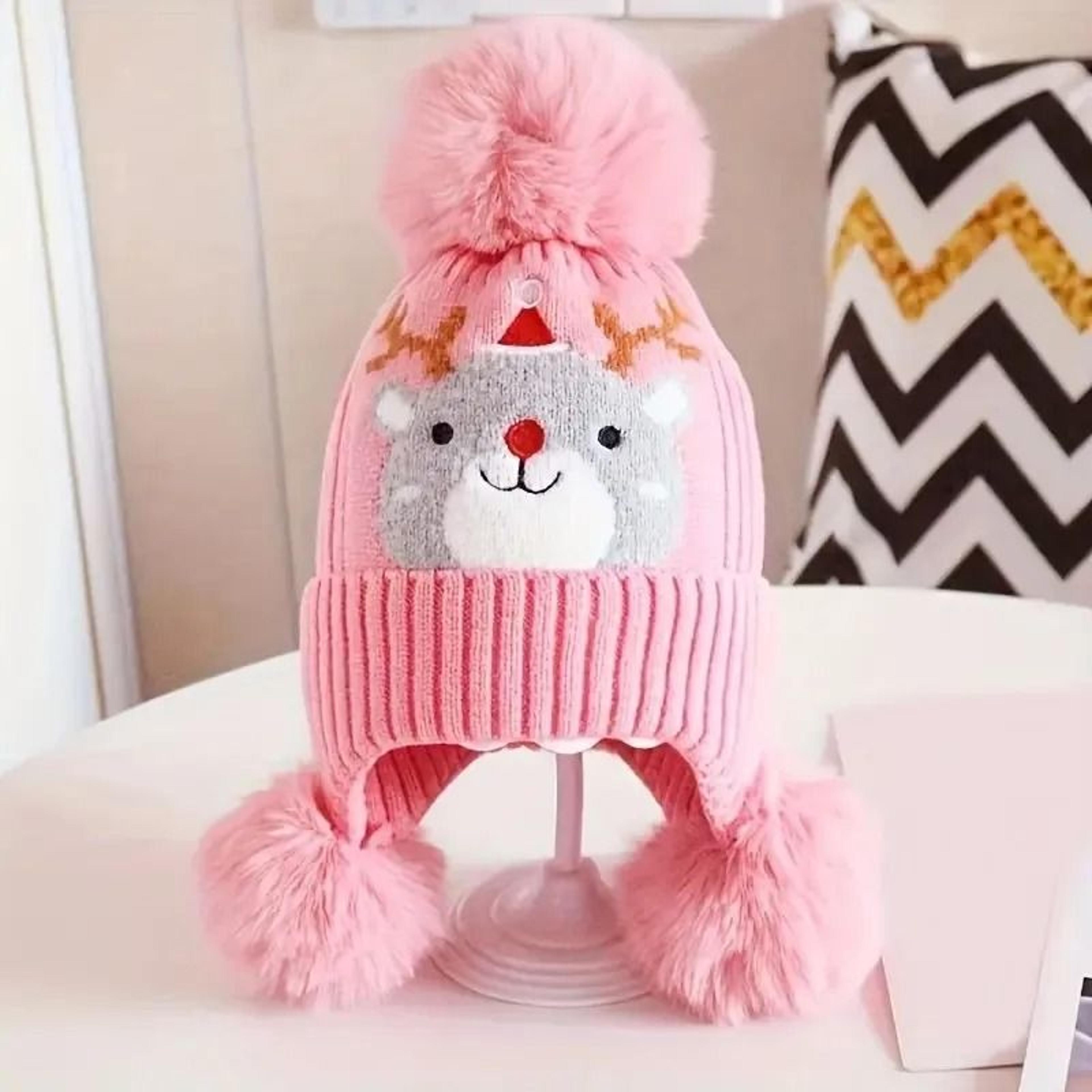 cervidae-kinetic holiday beanie – premium triple-pompom christmas earflap hat