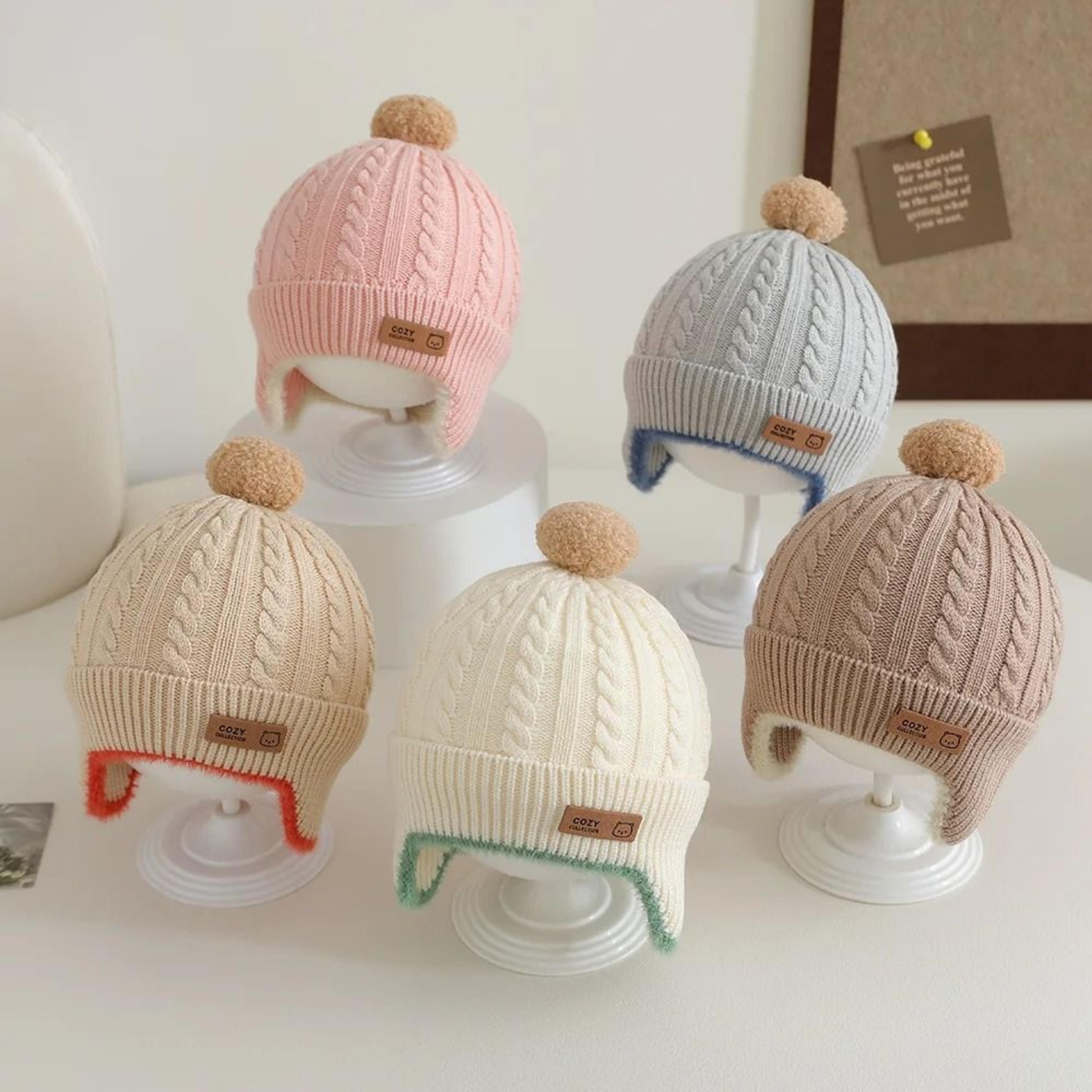 pompom-kinetic earflap beanie – premium windproof knitted hat for infants