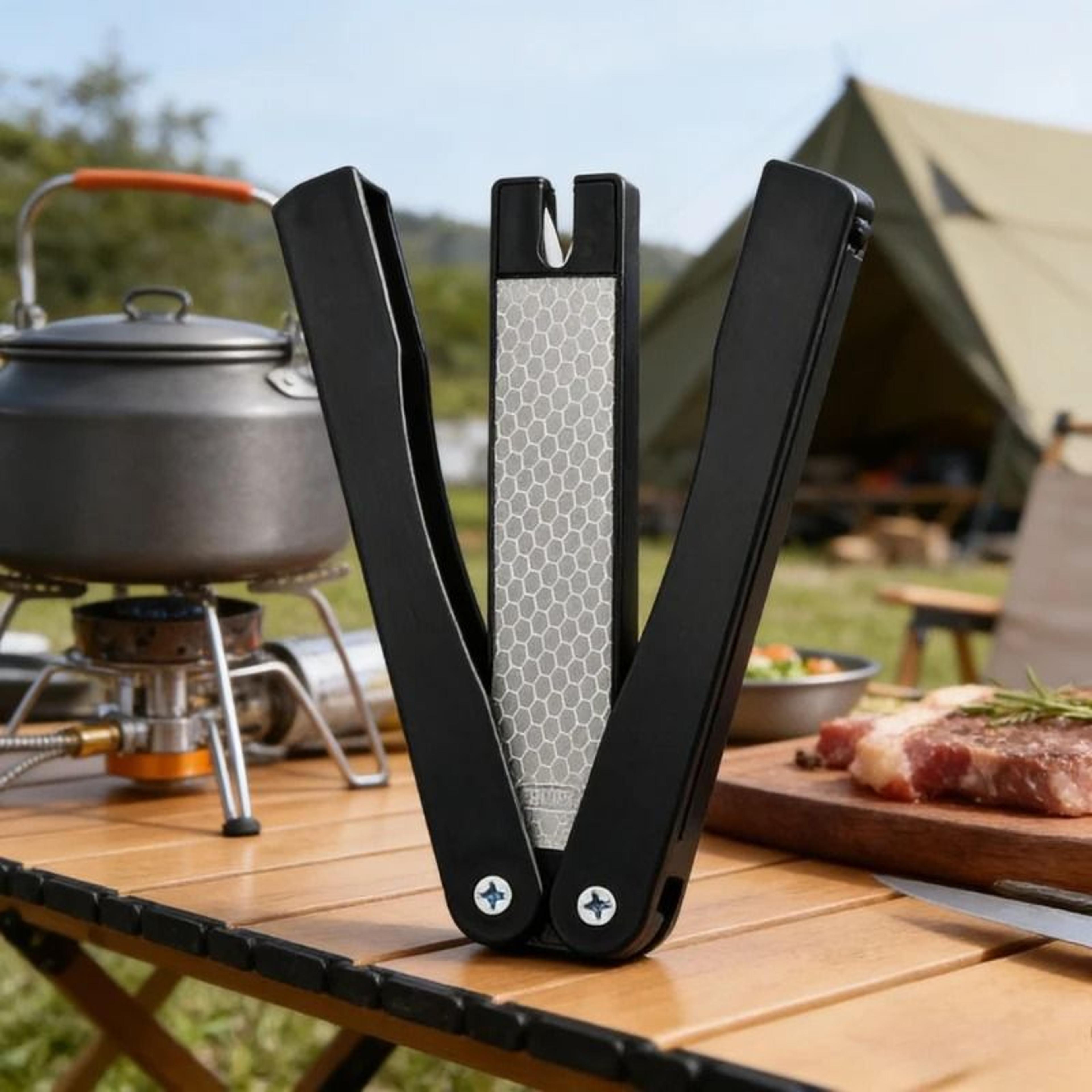 portable foldable diamond knife sharpener and high-performance dual-grit outdoor sharpening system