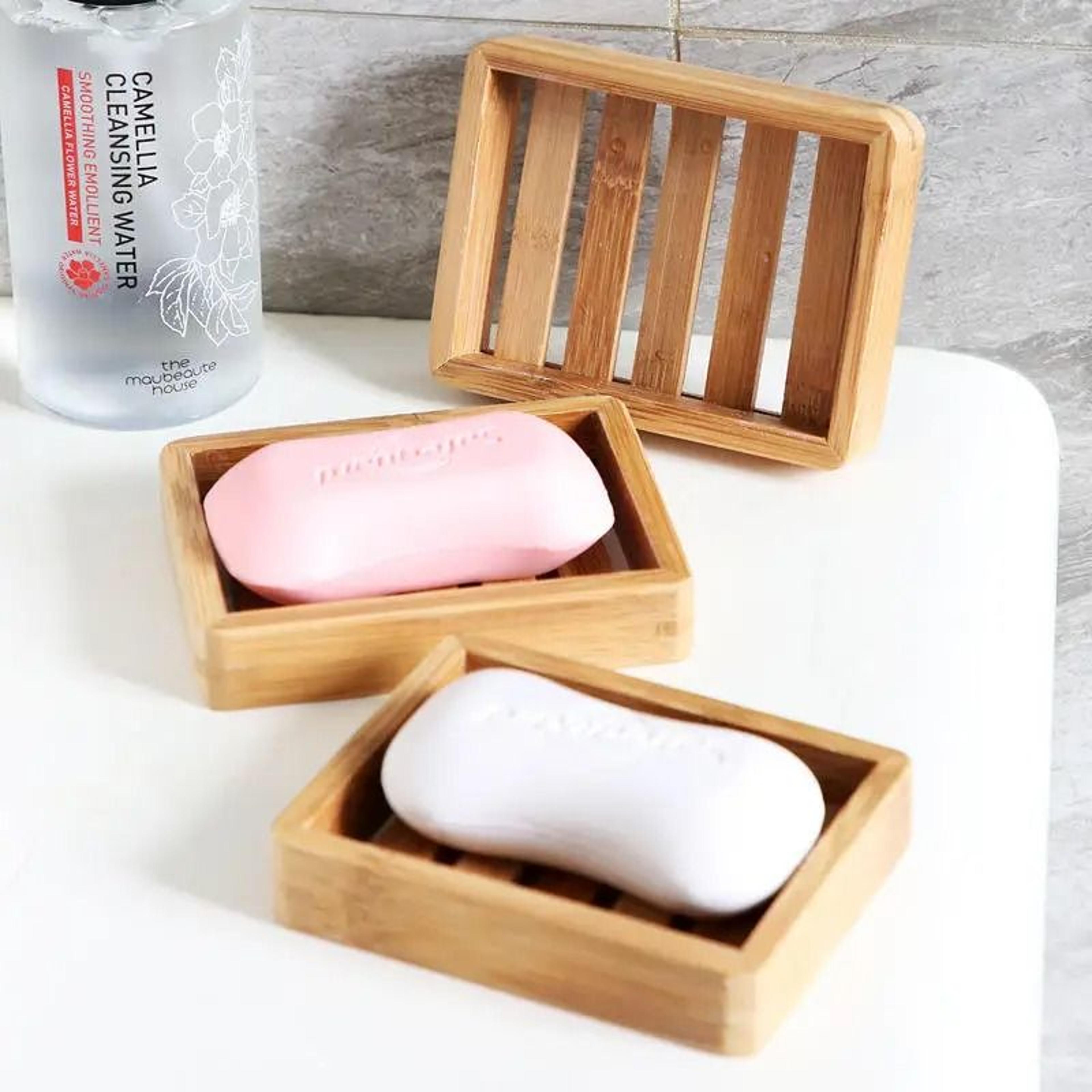 natural bamboo soap dish and high-performance drainage countertop storage system