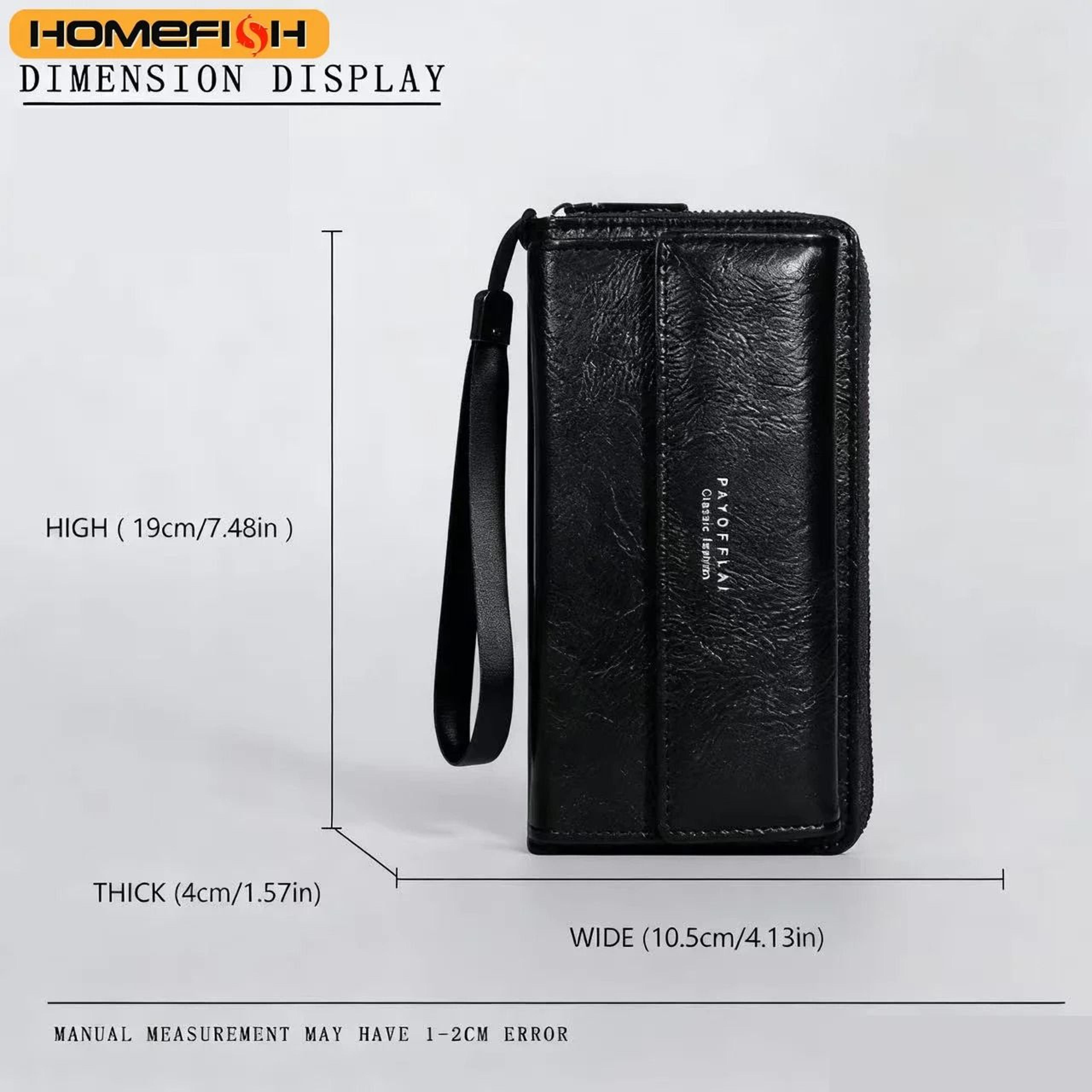 homefish mens pu zipper clutch and high-performance large-capacity wallet architecture