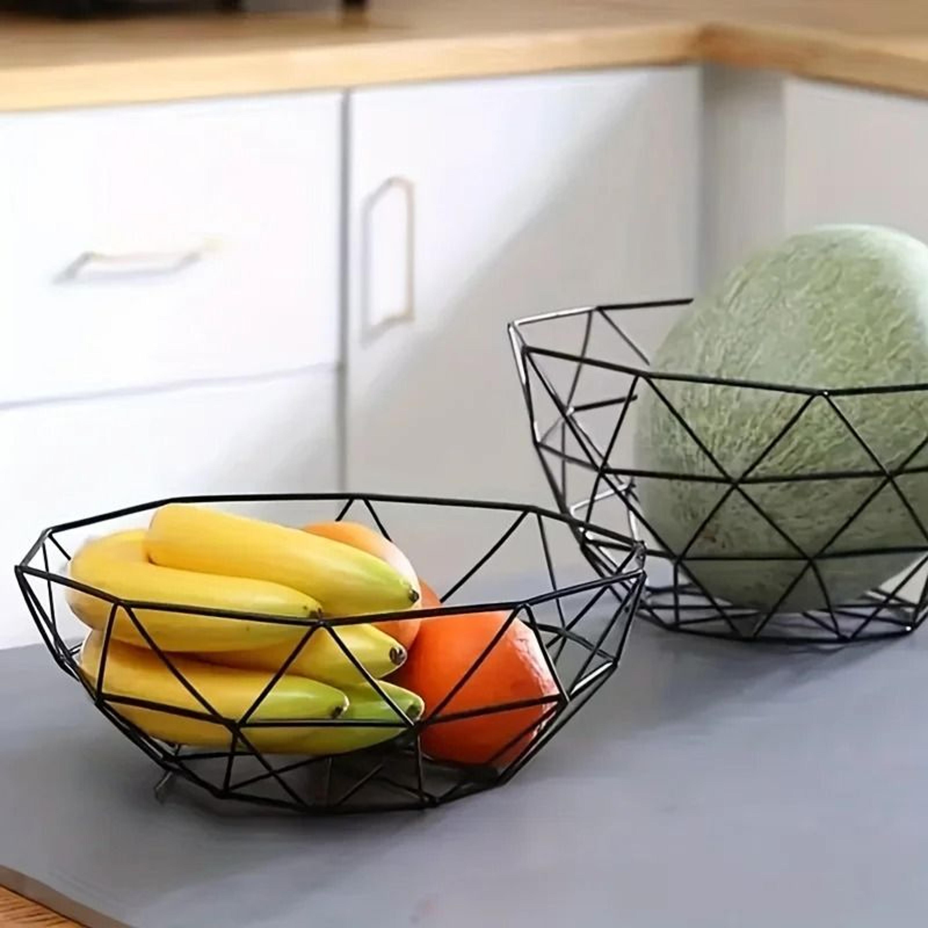 geometric iron wire fruit bowl and high-performance countertop organization architecture
