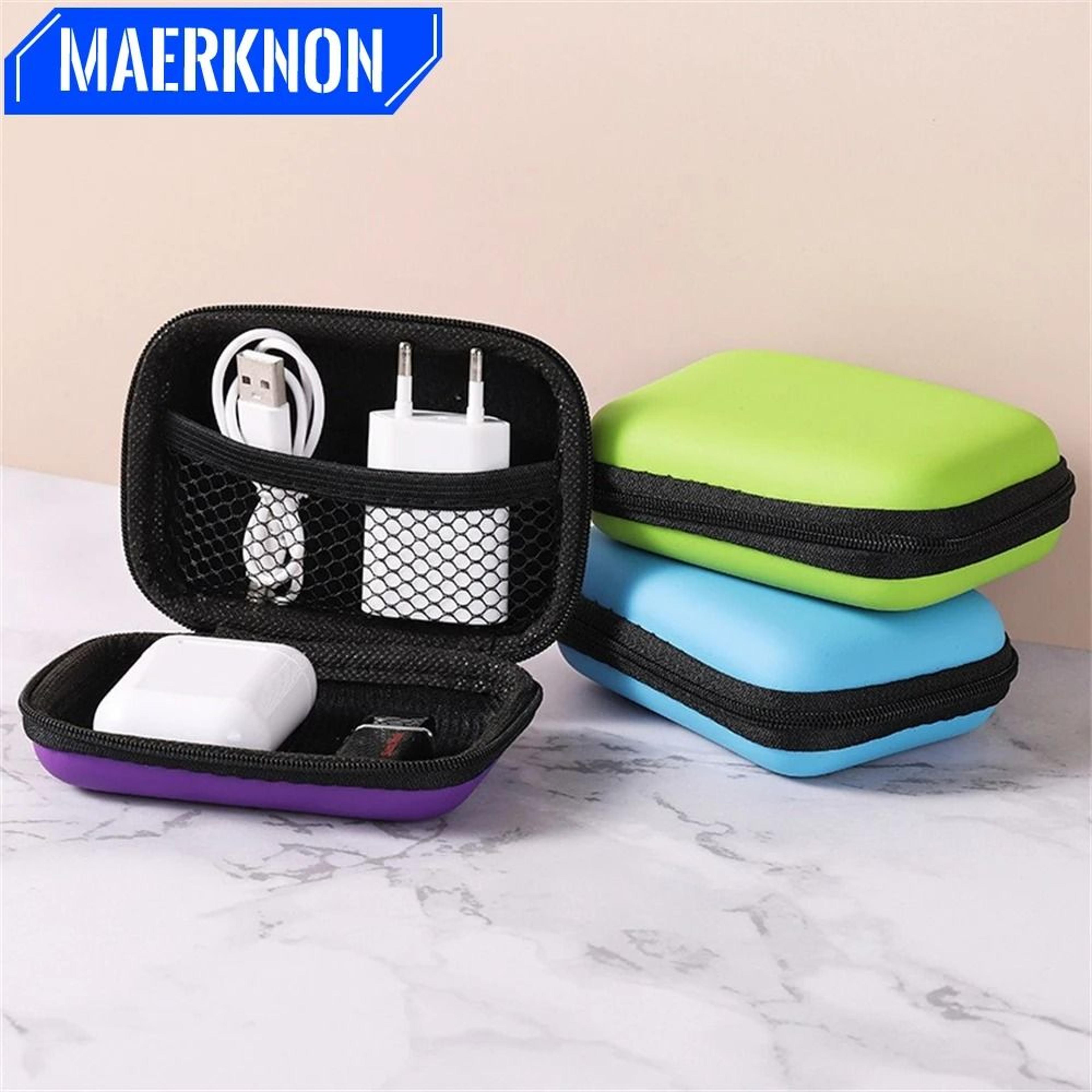 portable travel cable organizer case with shockproof storage for usb data cords & earphones