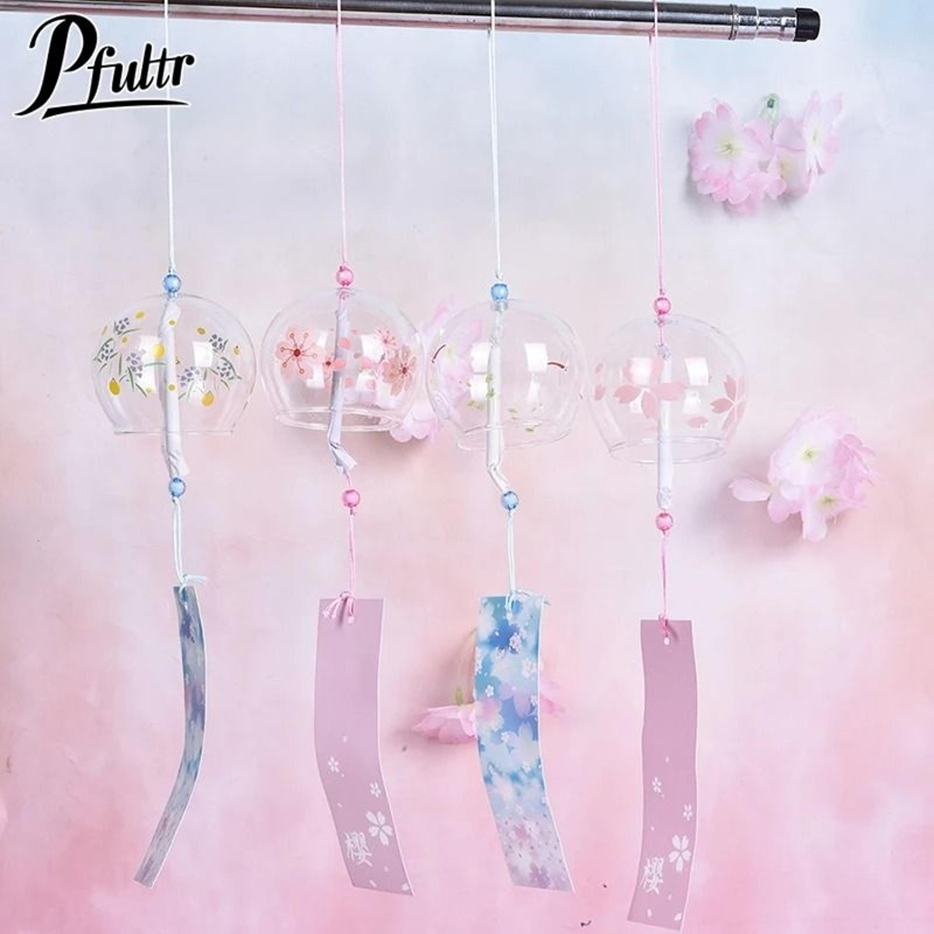 traditional japanese glass wind chime | sakura cherry blossom home decor bell
