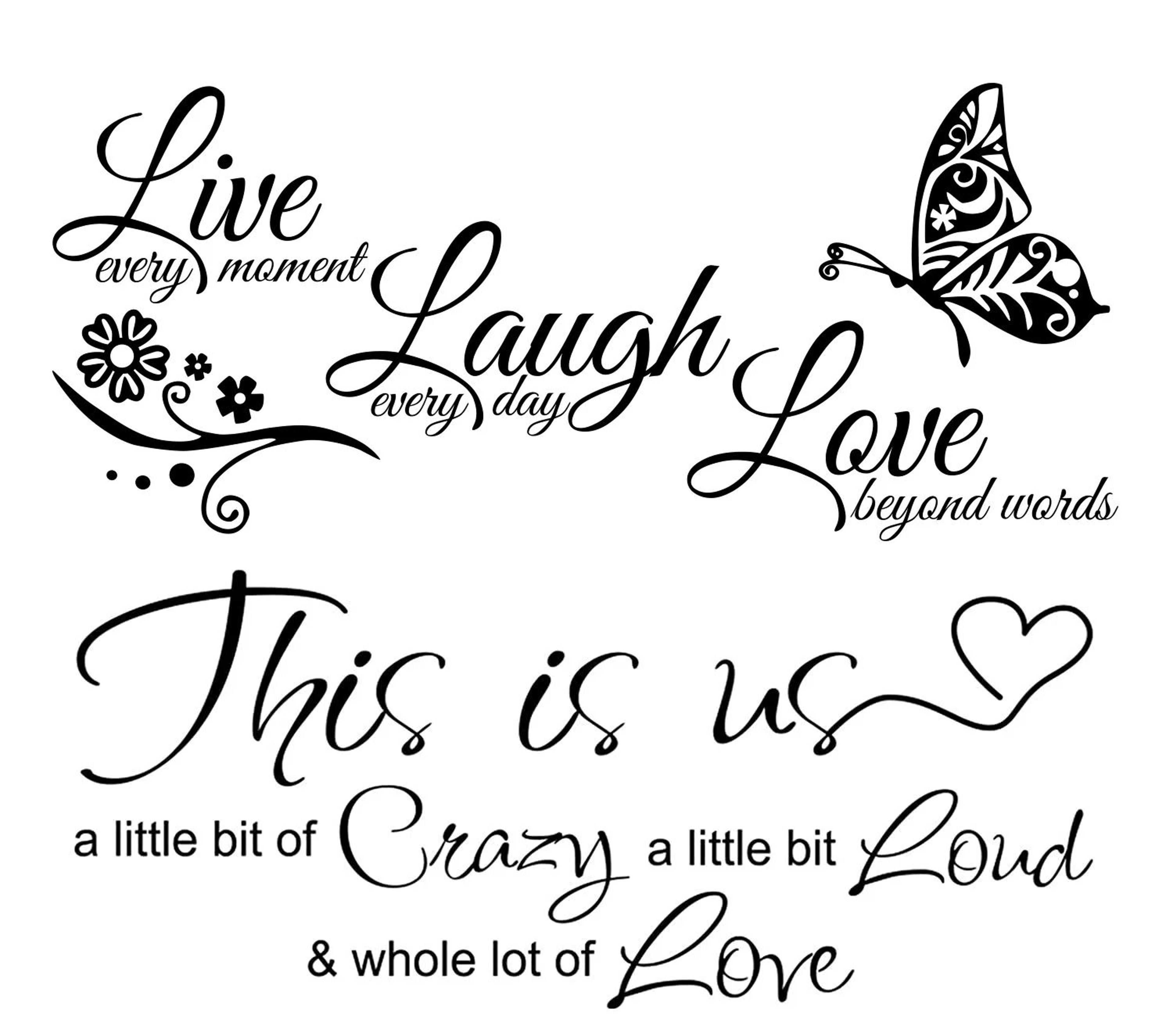 live laugh love butterfly flower wall art | modern vinyl quote sticker for living room