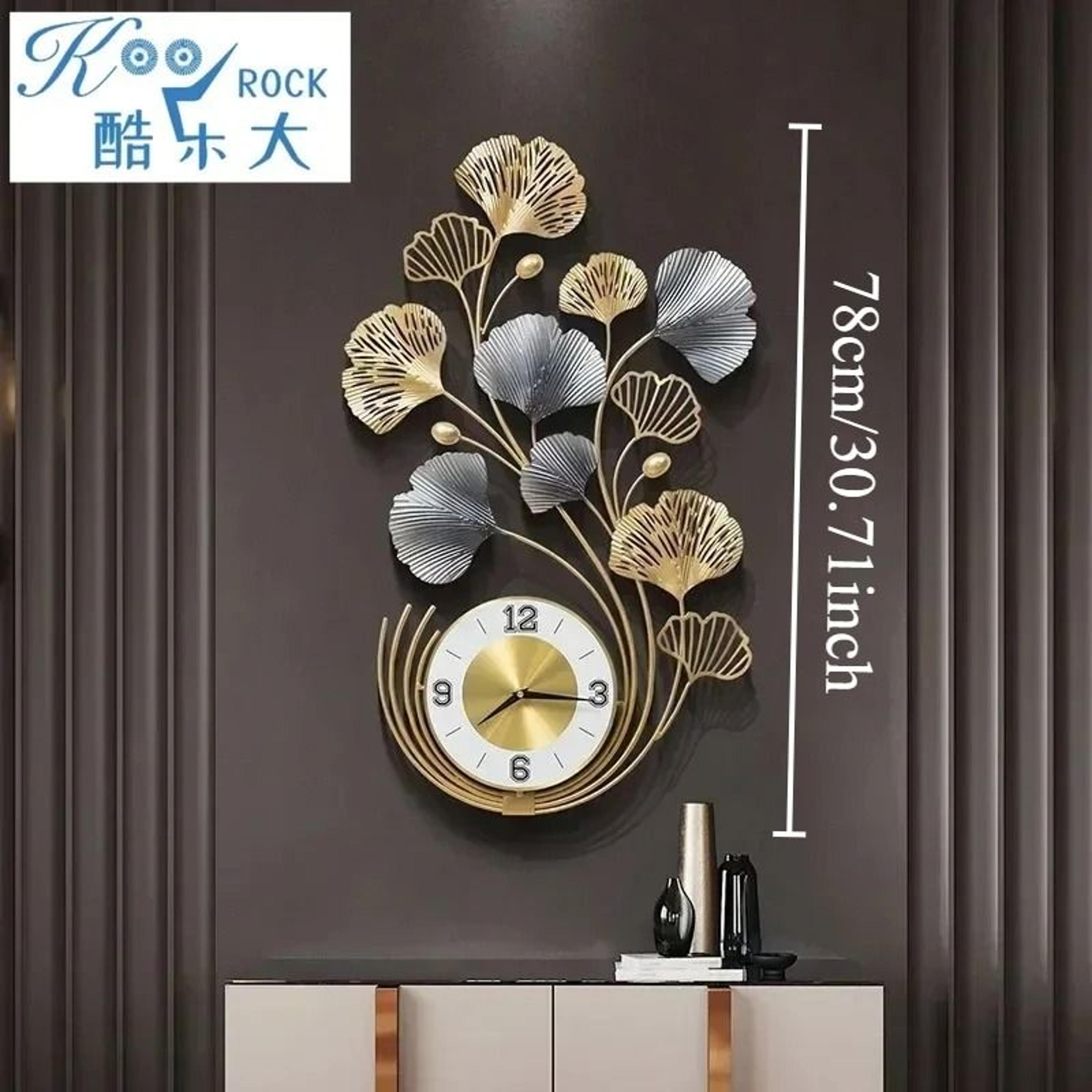 78cm ginkgo biloba metal wall art clock | luxury iron craft silent living room decor