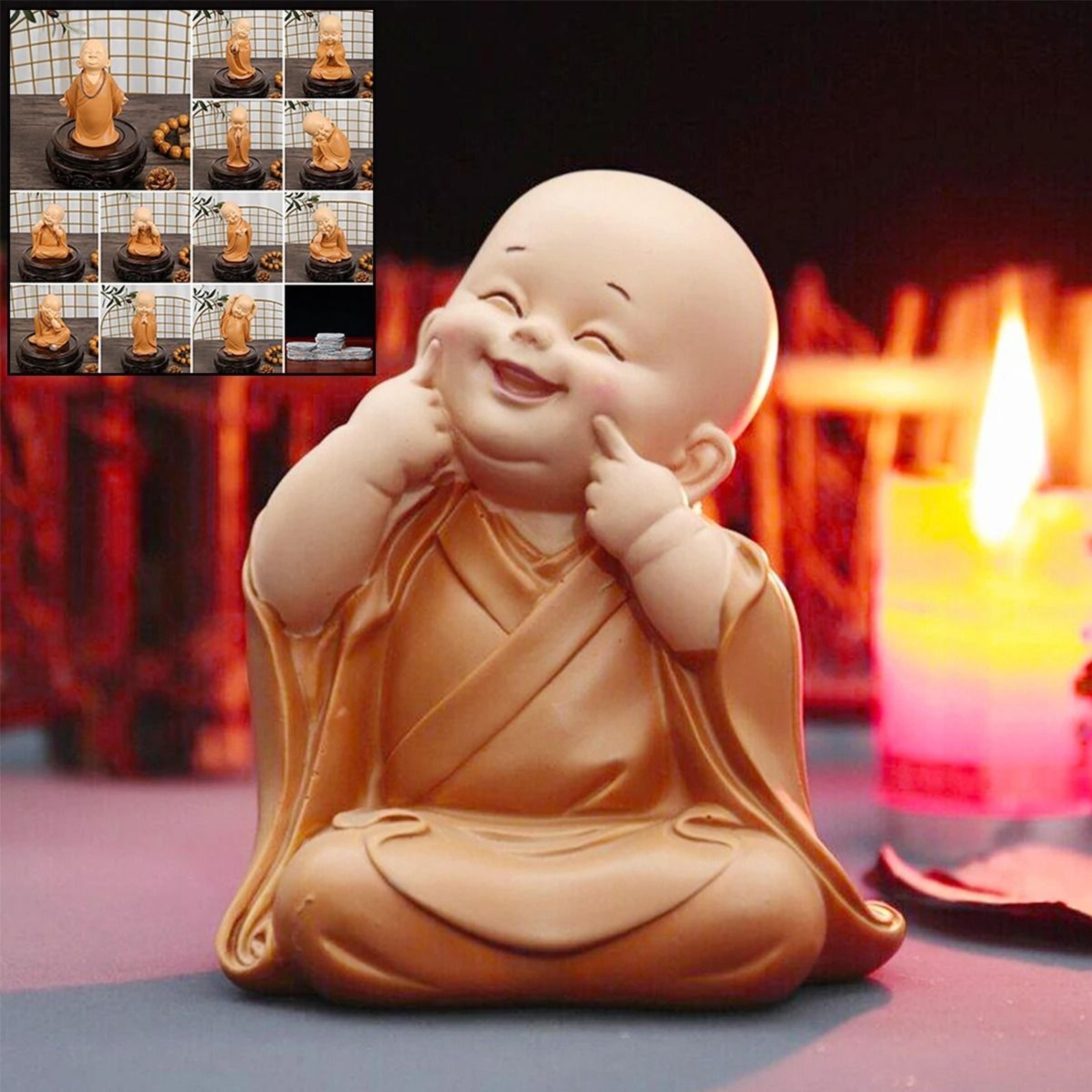 mini little monk statue | cute resin buddha figurine for home & desktop