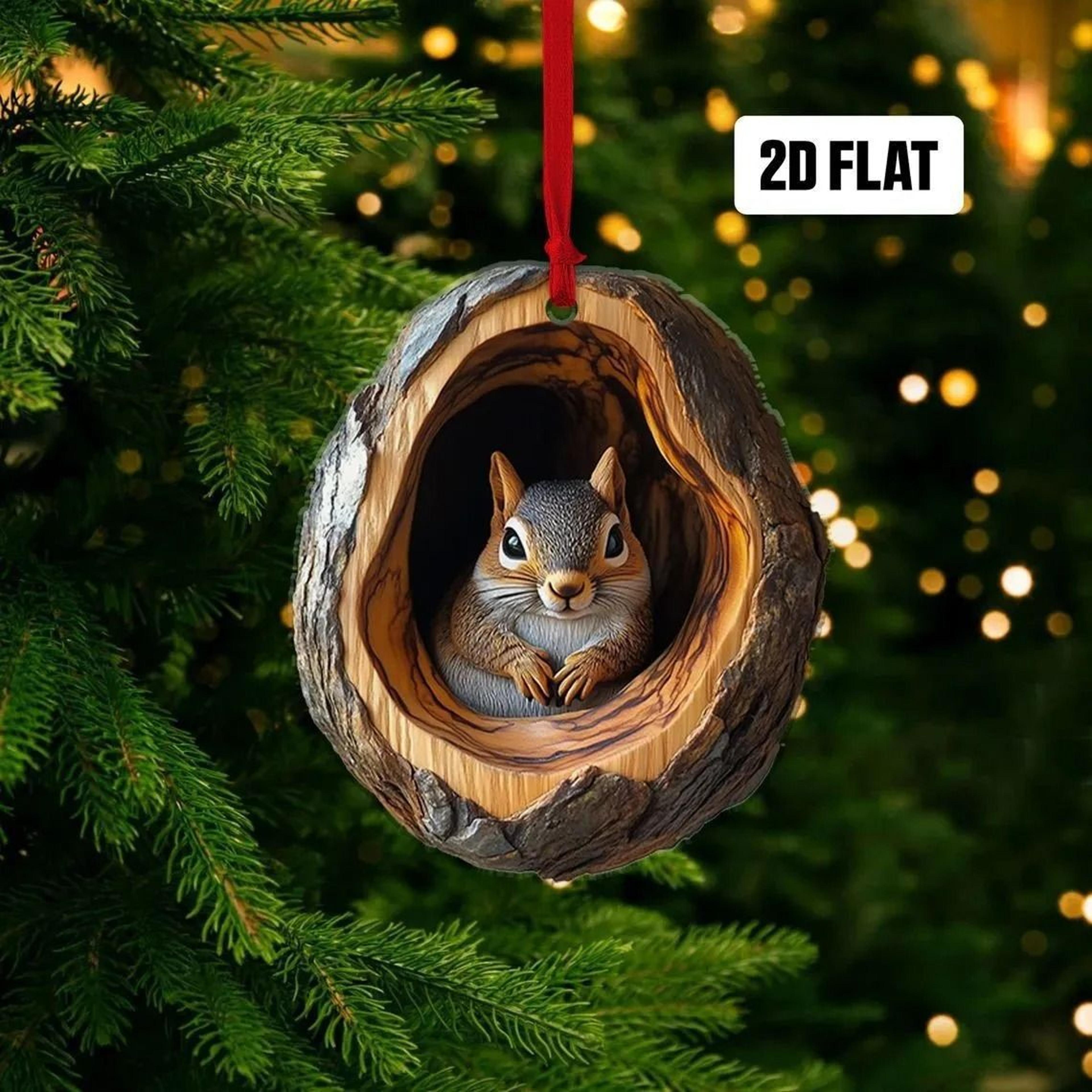 acrylic forest friends in tree trunk ornaments | cute animal festive hanging pendants