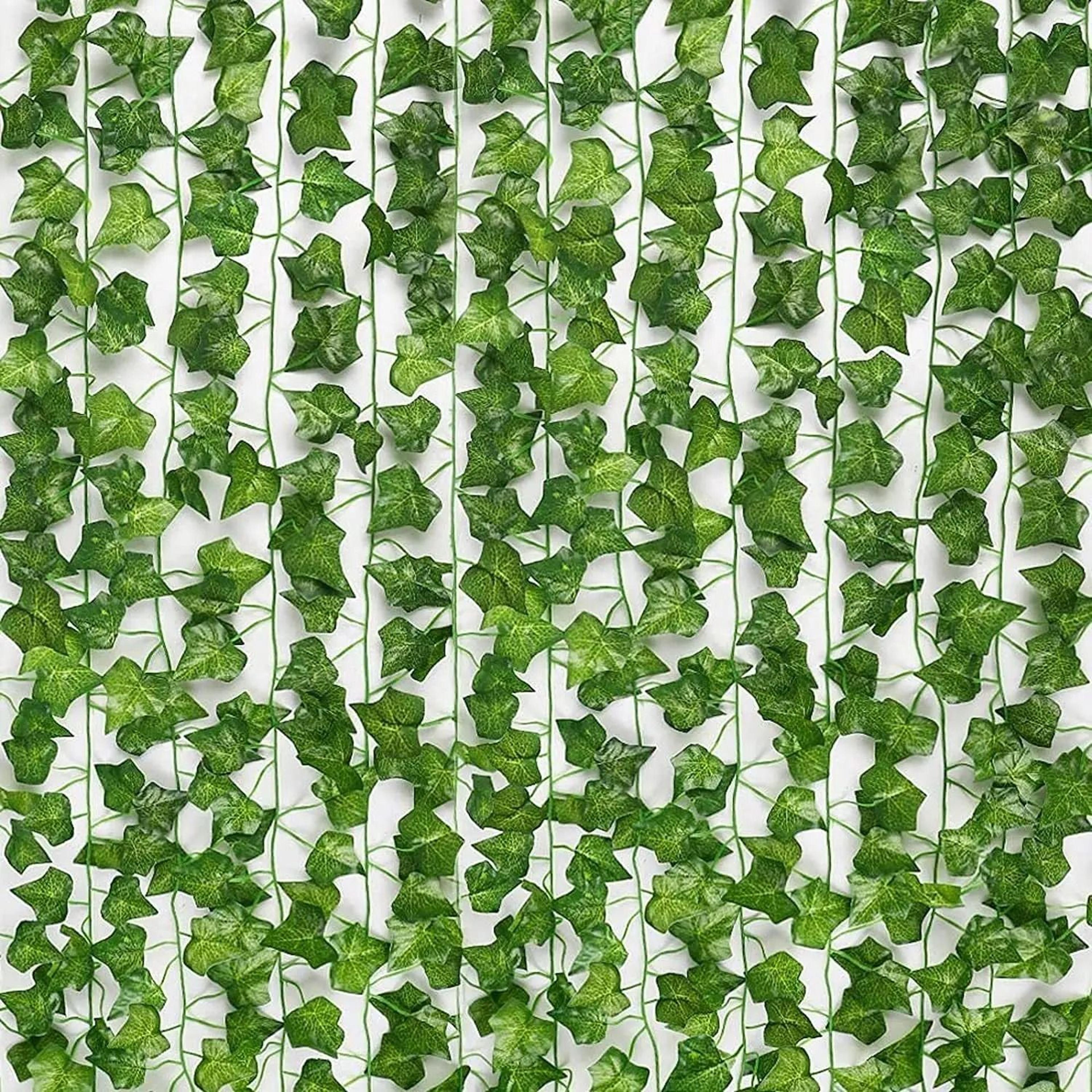 ivy green fake leaves garland | artificial vine foliage & rattan string