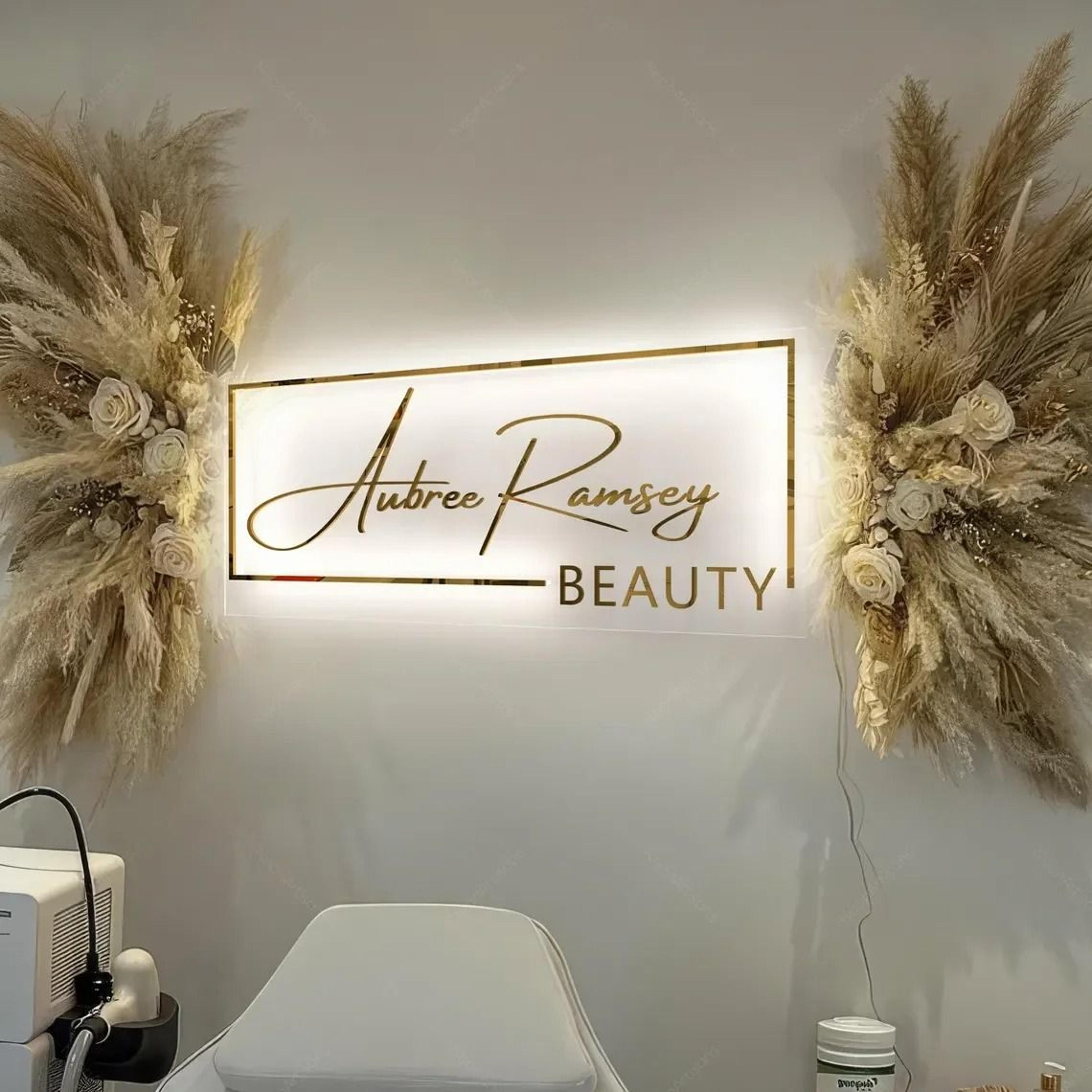 custom backlit business logo sign | led acrylic & metal salon signage