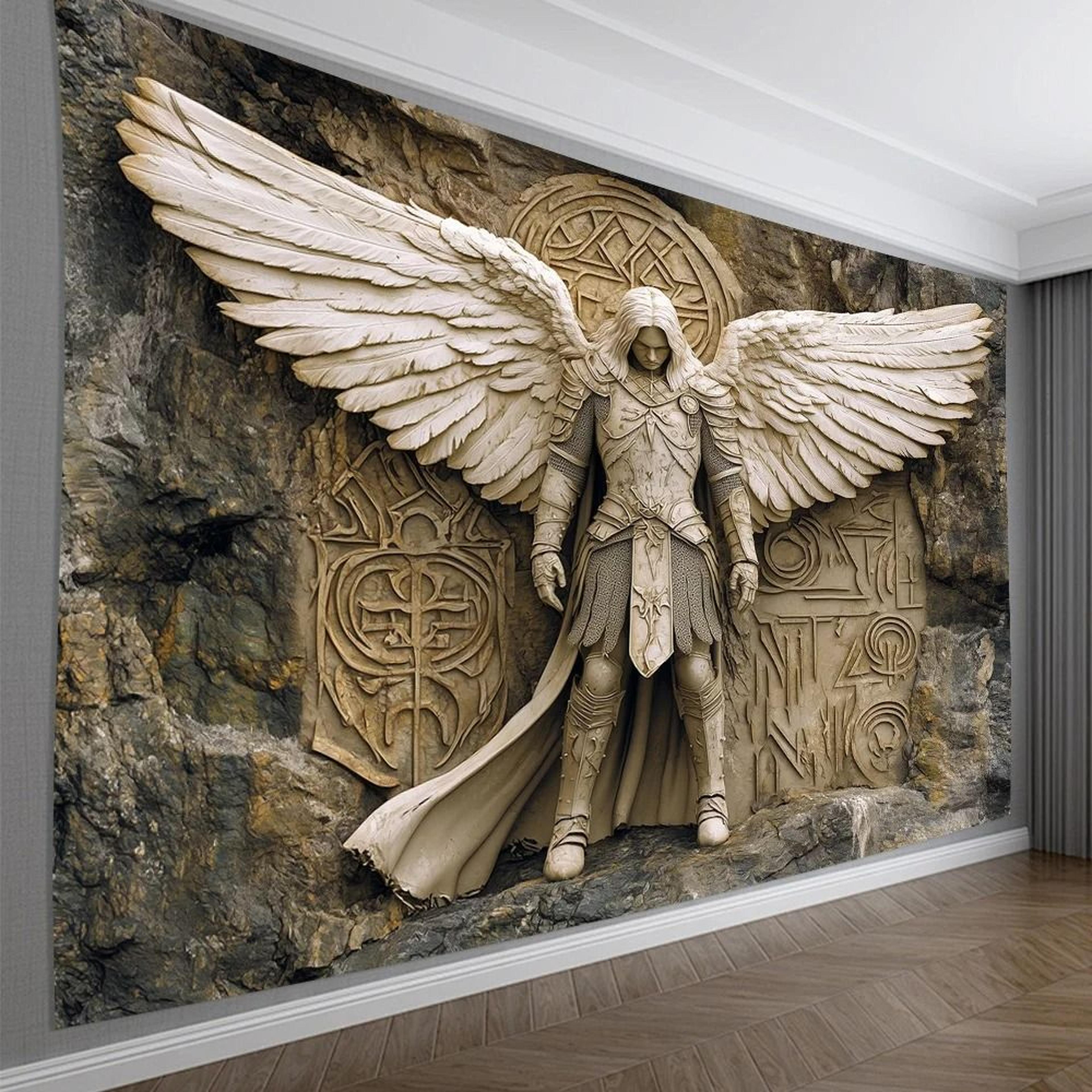 glam style 3d angel wall tapestry | ethereal polyester hanging art for home & office